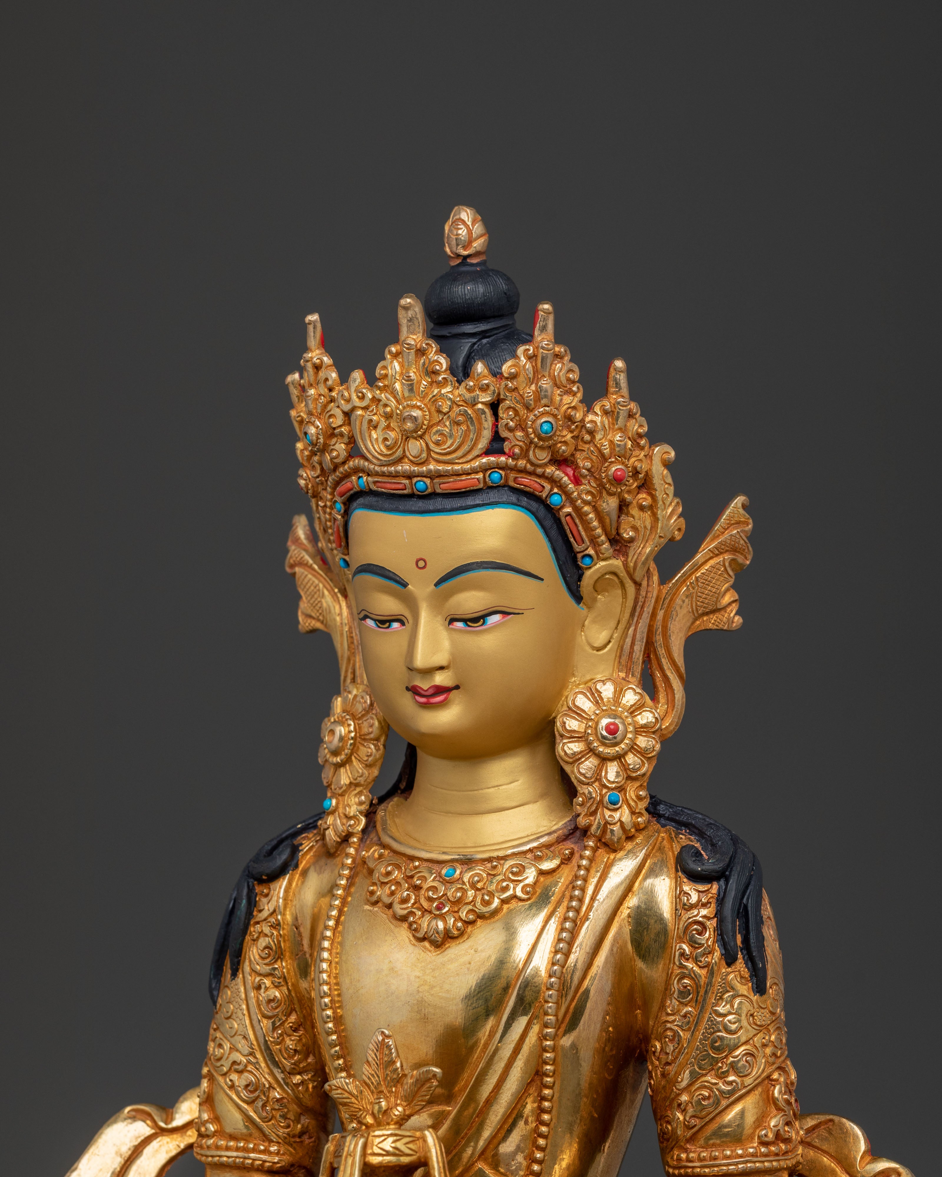 Handmade Amitayus Longevity Statue | 24K Gold Gilded