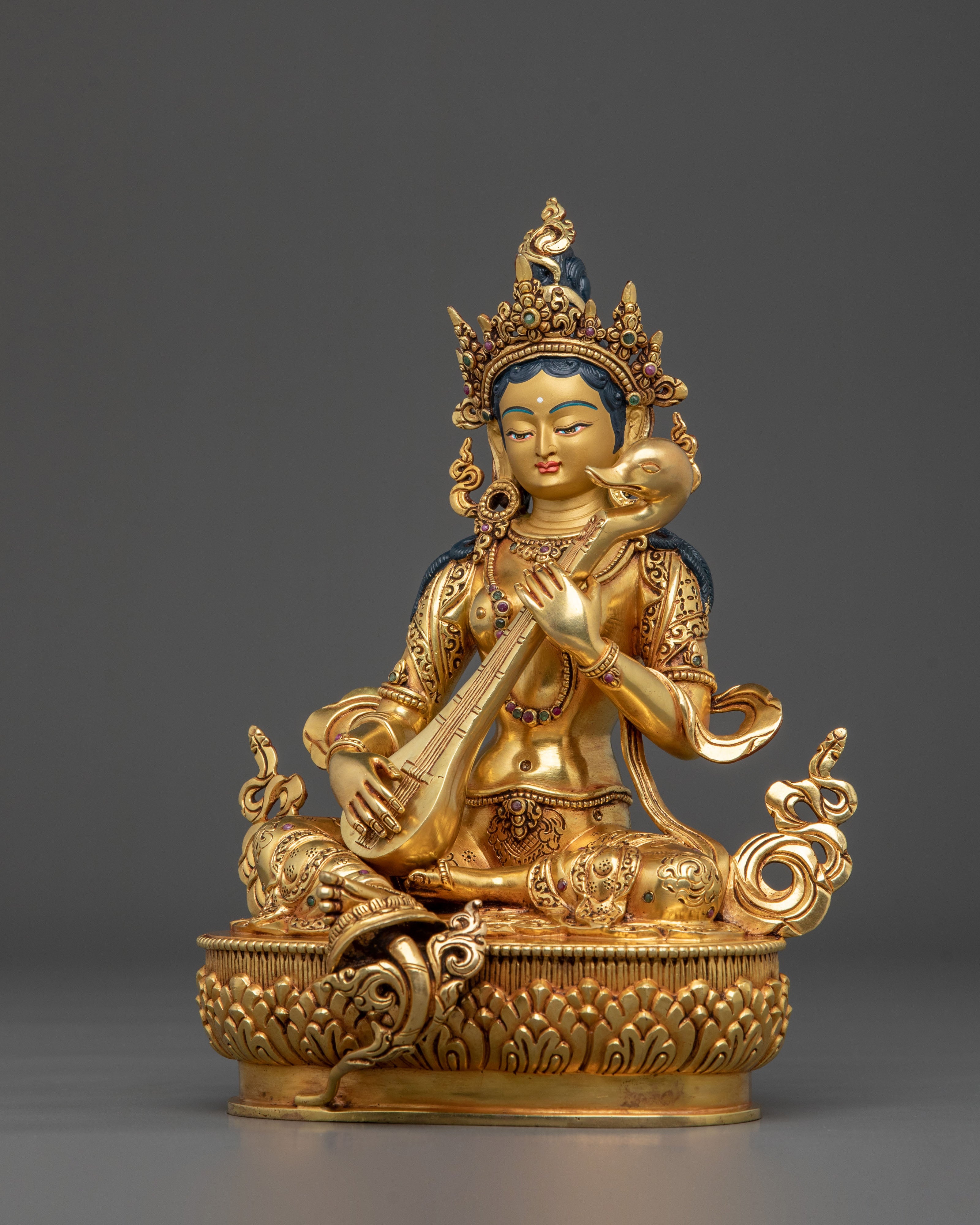 Devi Saraswati Sacred Statue | 24K Gold Gilded