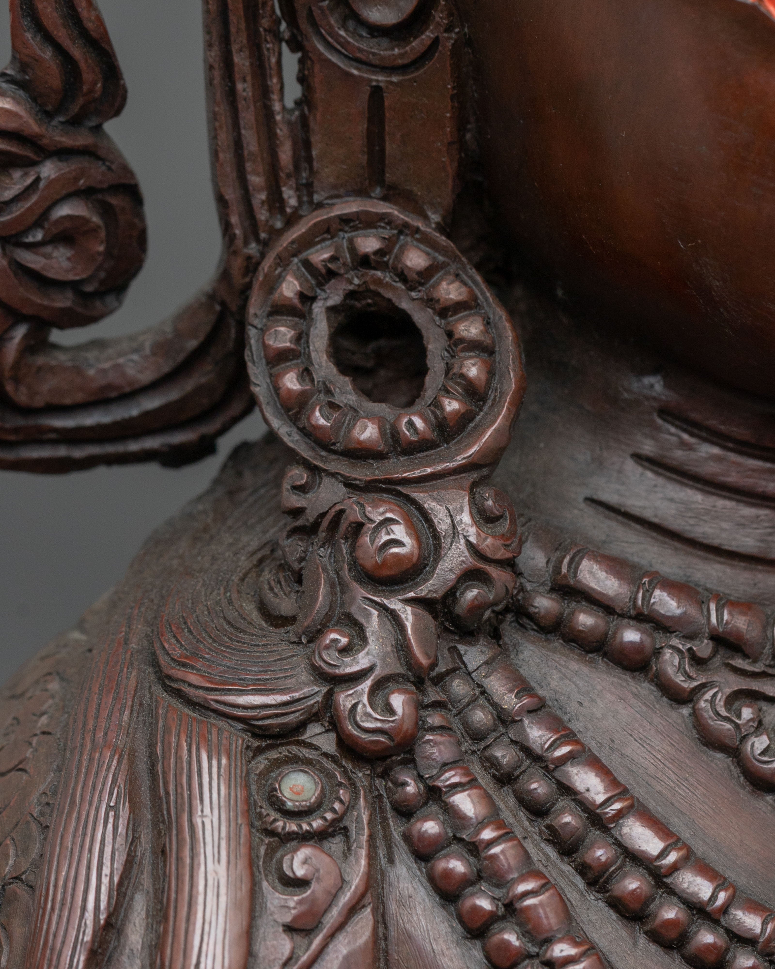 Chenrezig Oxidized Copper Statue Adorned with Gemstones