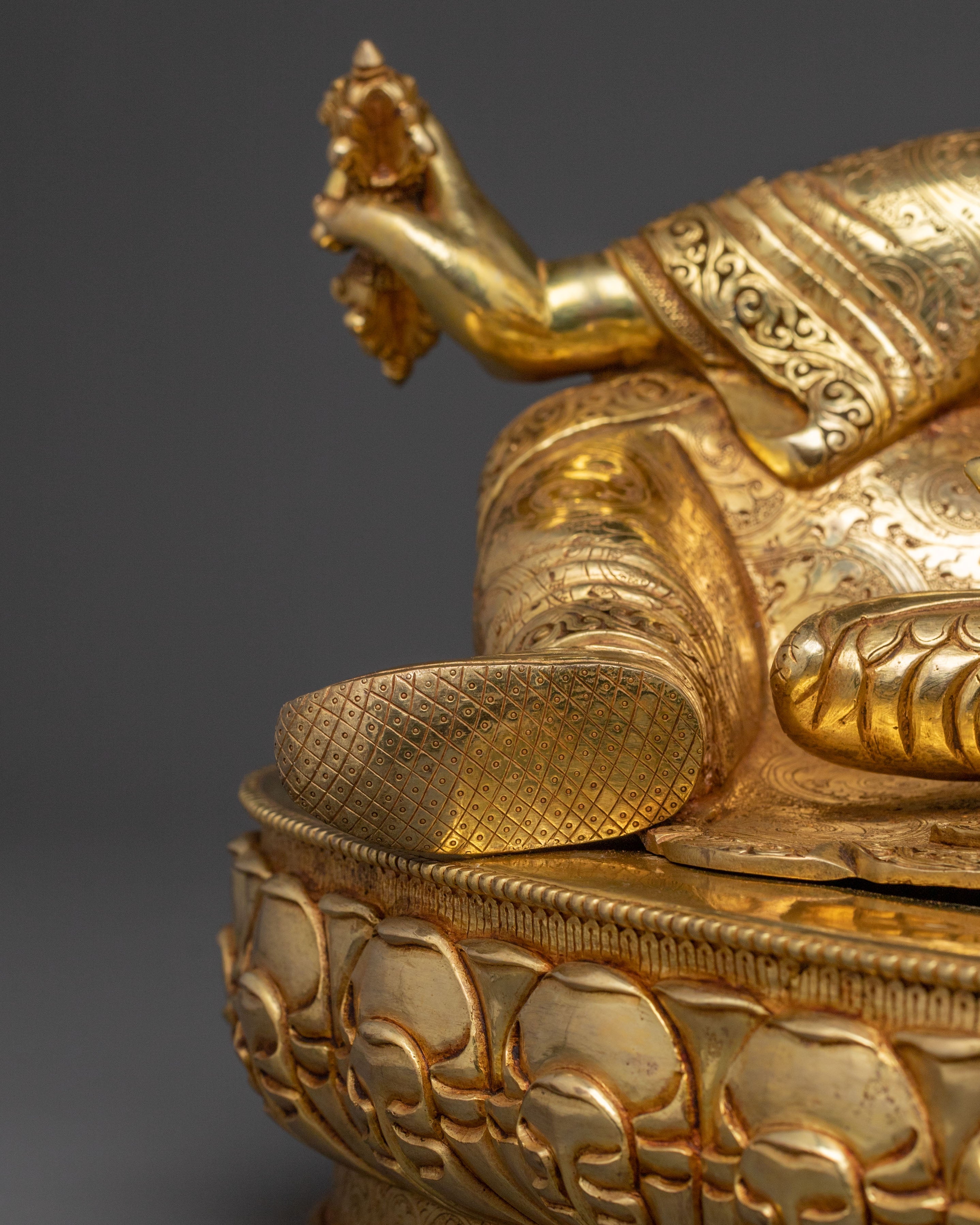 The Lotus Born Guru Rinpoche Spiritual Statue – 24K Gold Gilded Art