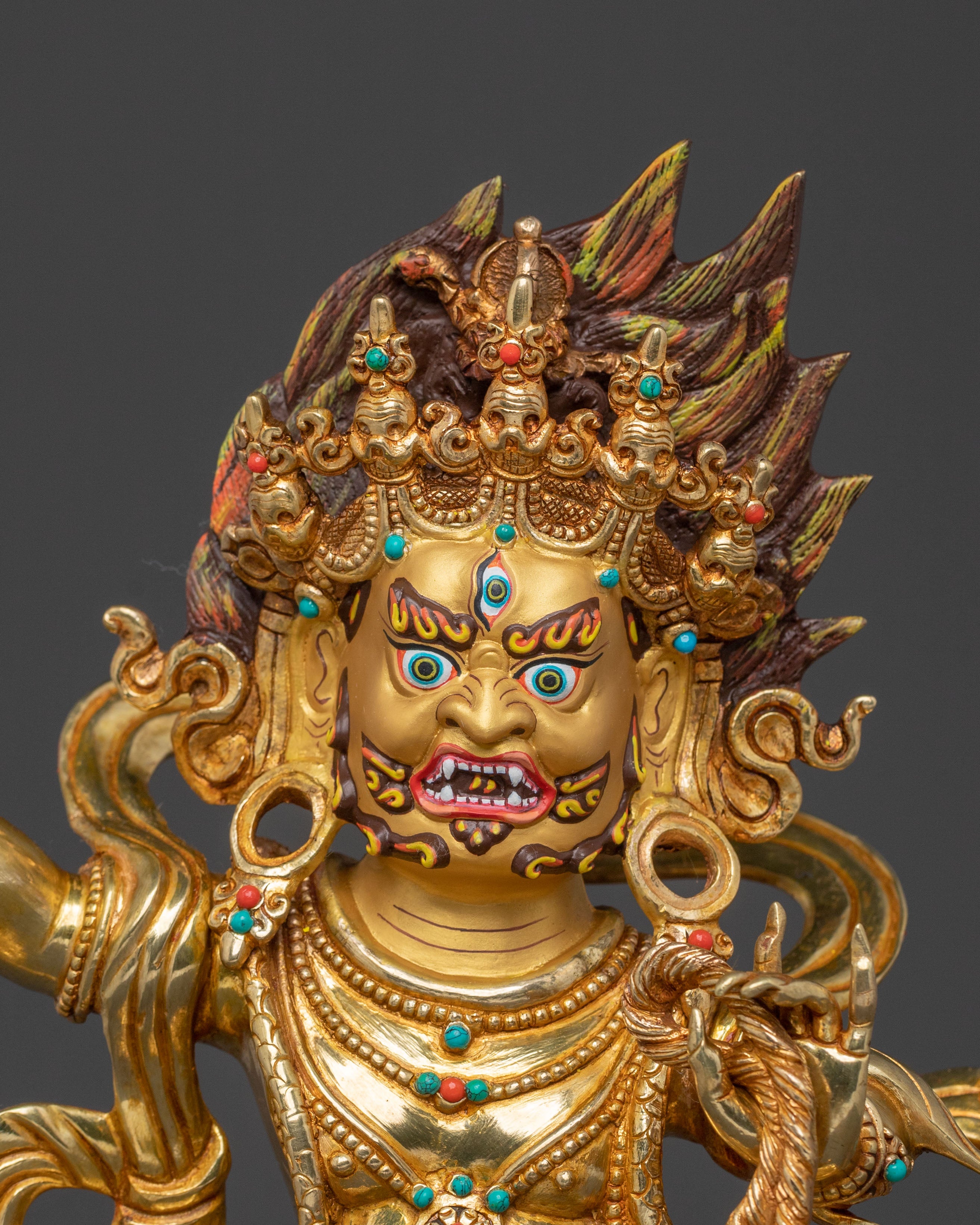Vajrapani Protector Icon: 24K Gold Gilded Sculpture