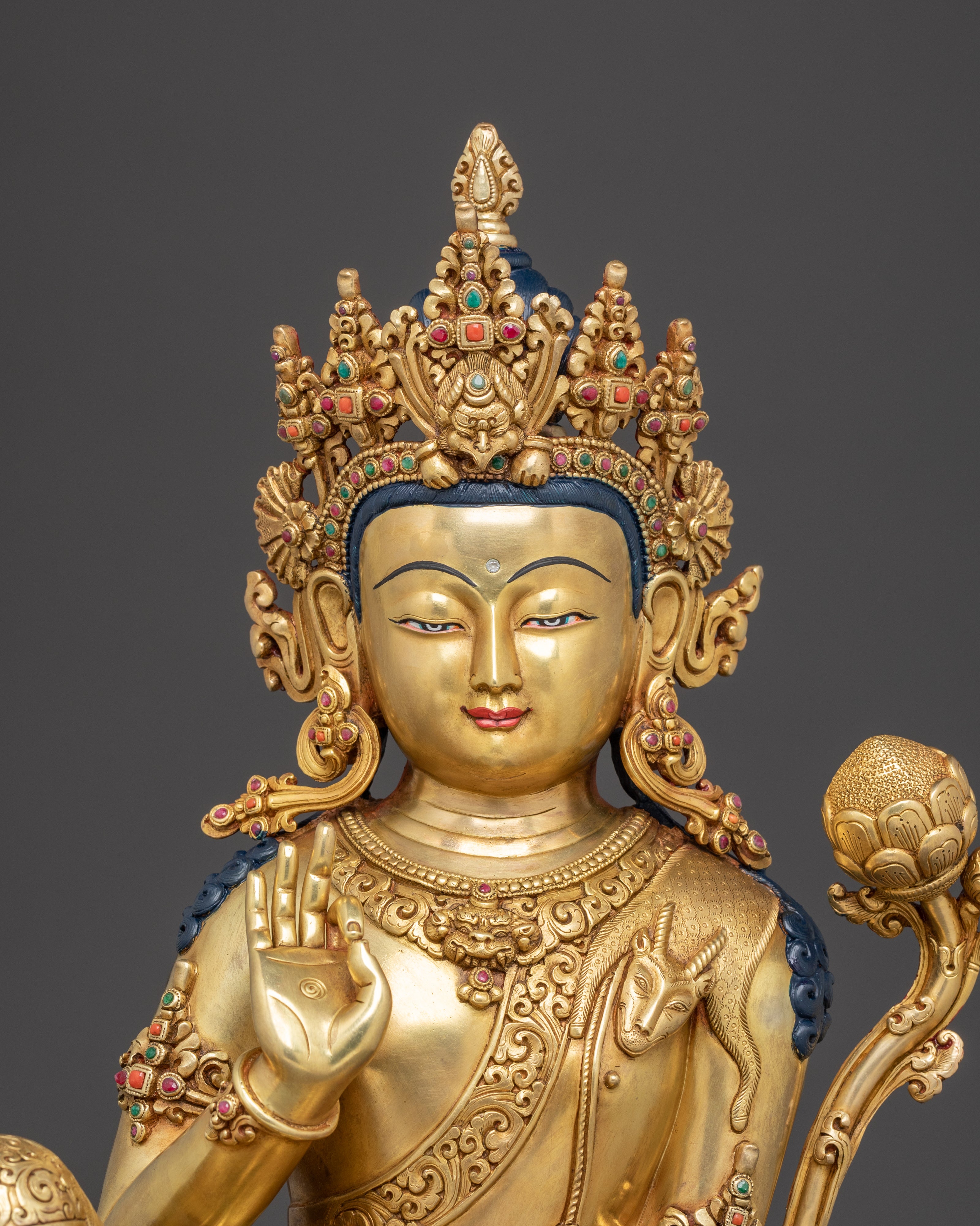 Handmade Bodhisattva Lokeshwor Statue | 24K Gold Gilded Sculpture