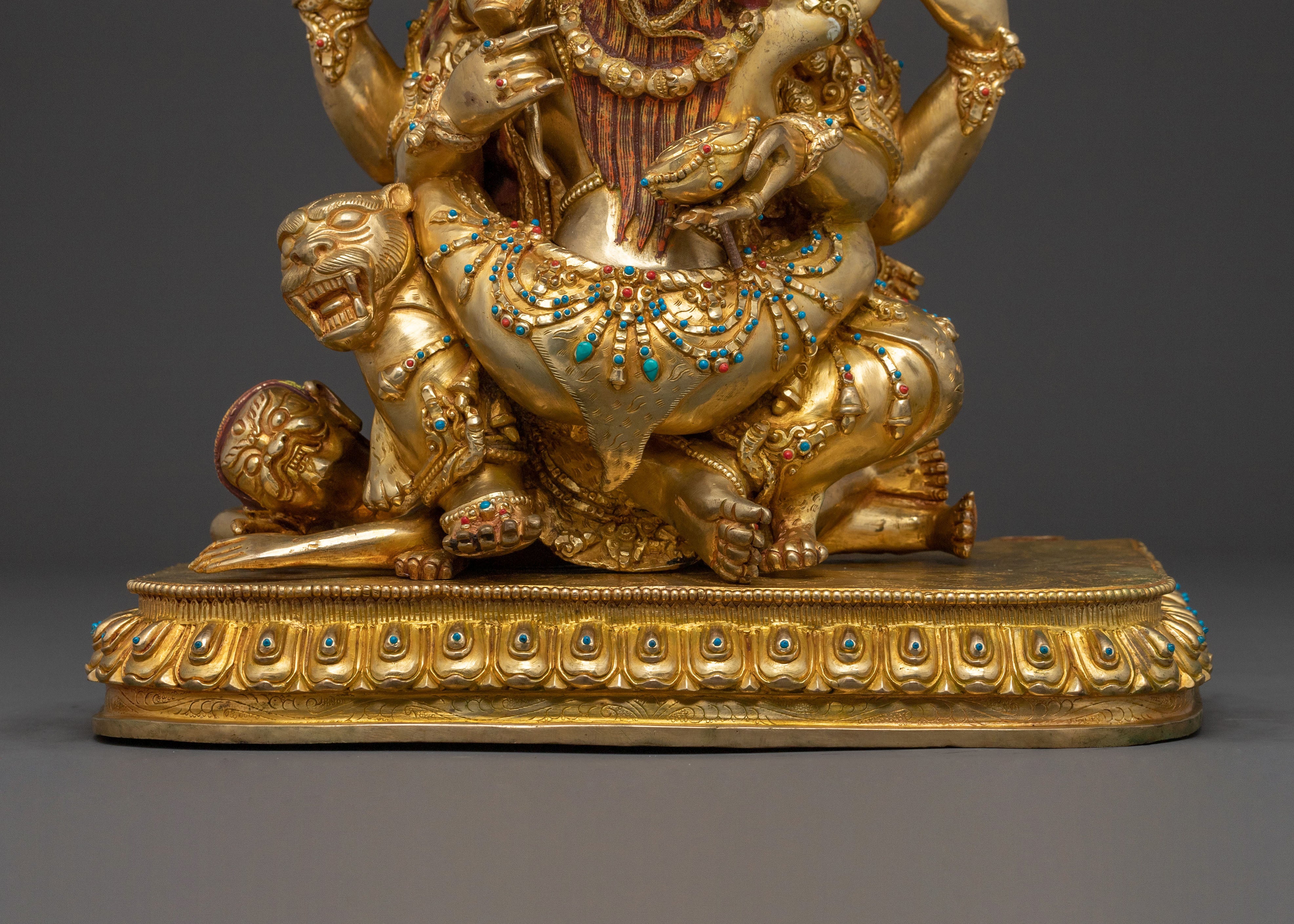 Chaturbhuja Mahakala Statue with Consort | Sacred Figurine