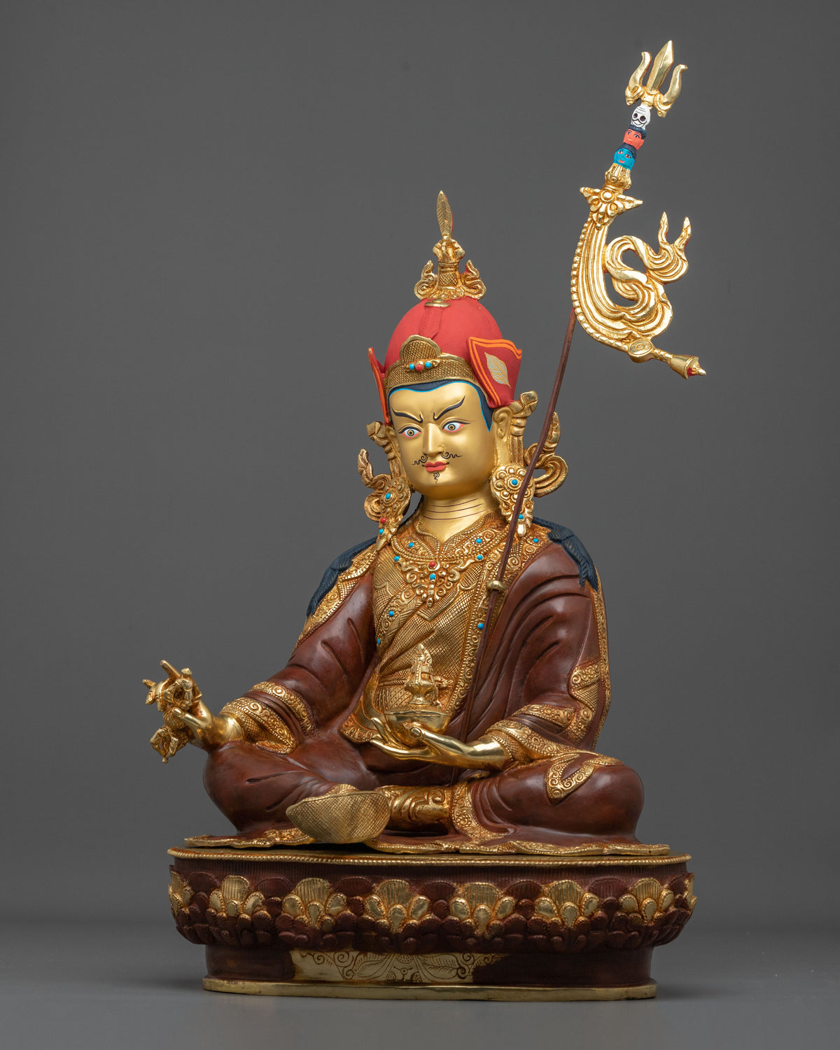 Guru Rinpoche 24K Gold-Coated Statue | Tibetan Guru Figurine