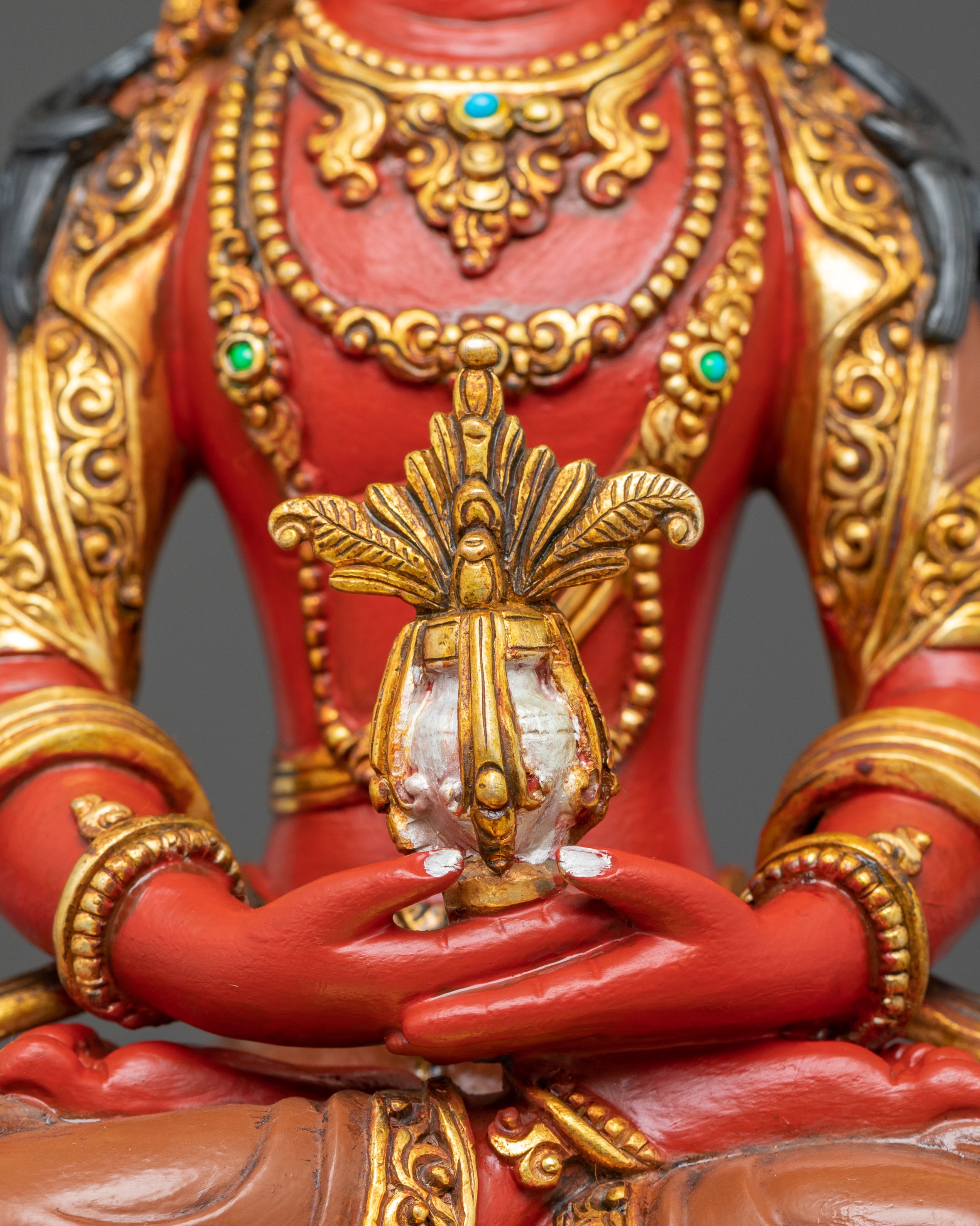 Red Statue of Amitayus | Gold Gilded Copper
