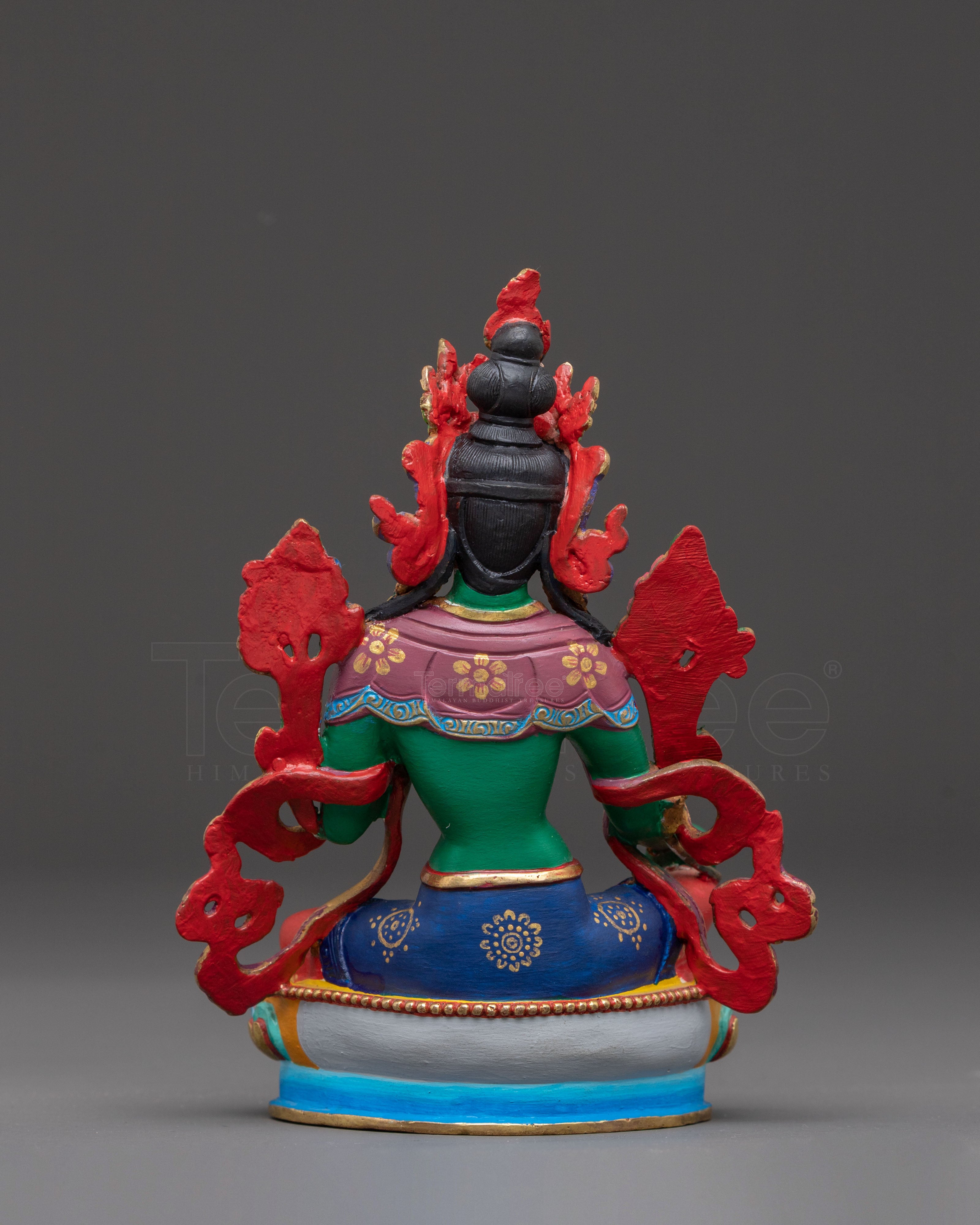 Handmade Green Tara Golden Sculpture | Female Bodhisattva of Compassion