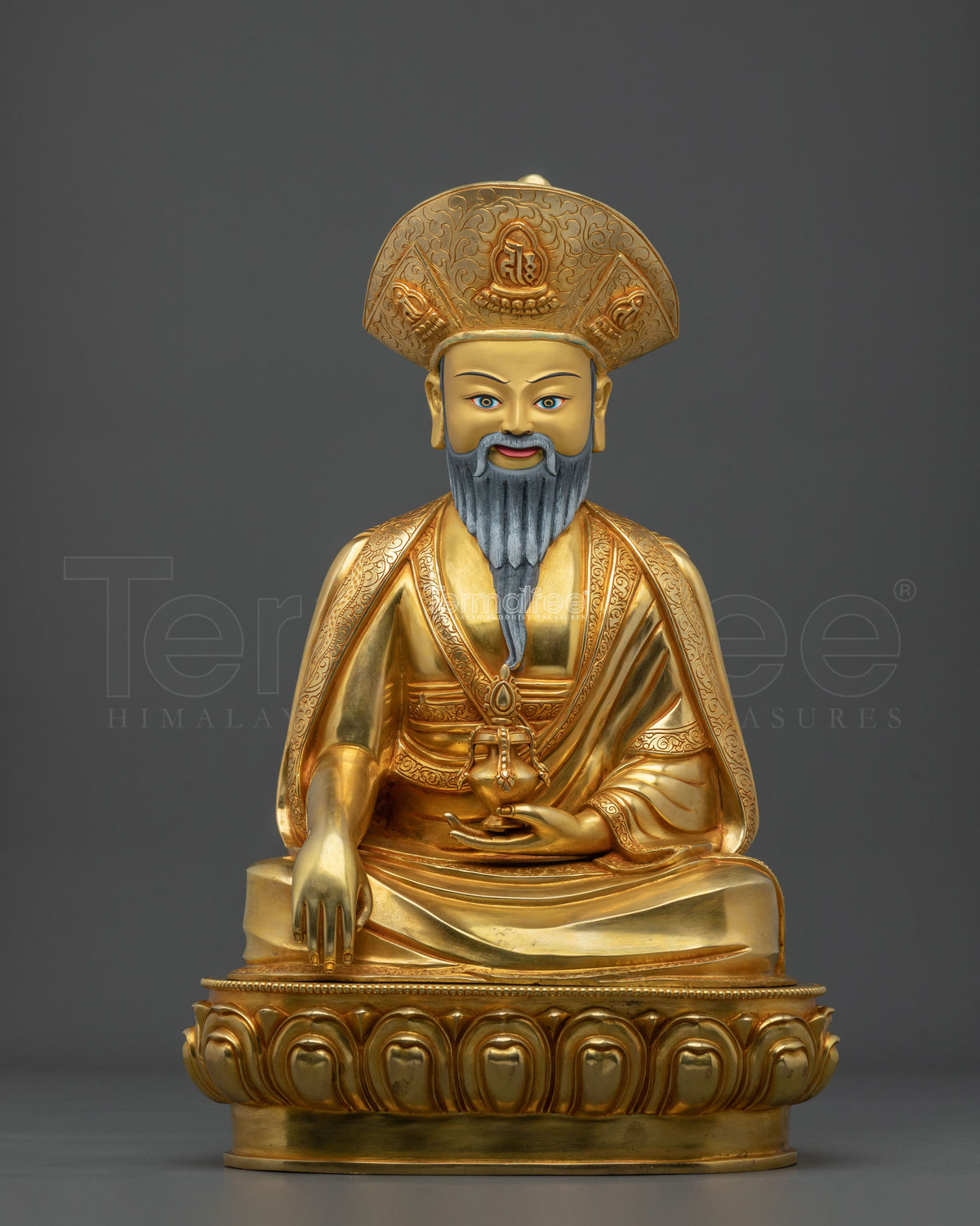 24K Gold Gilded Copper Guru Shapdum Statue | Buddhist Practitioner