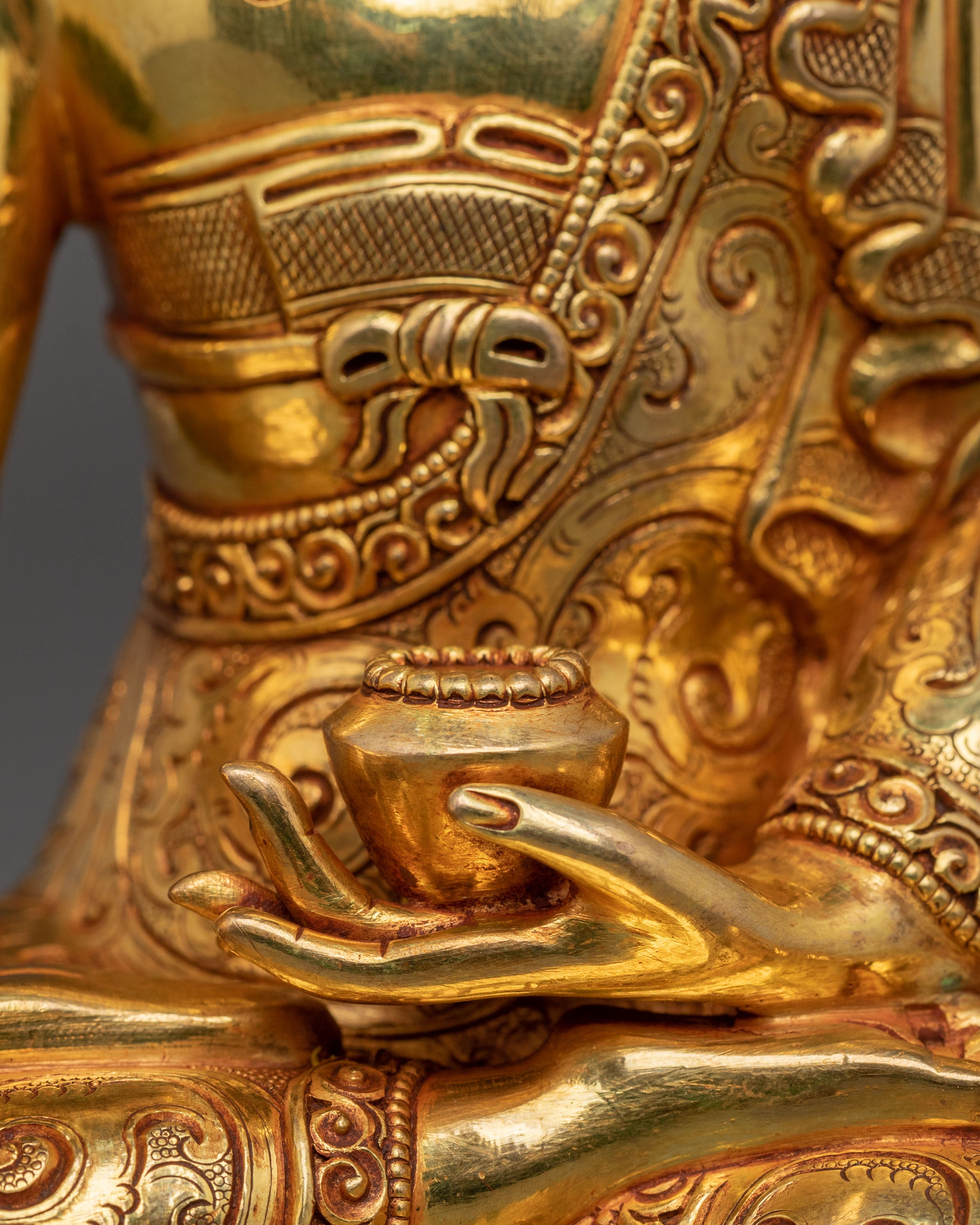 Complete Altar Set of Three Buddhas in Radiant 24K Gold
