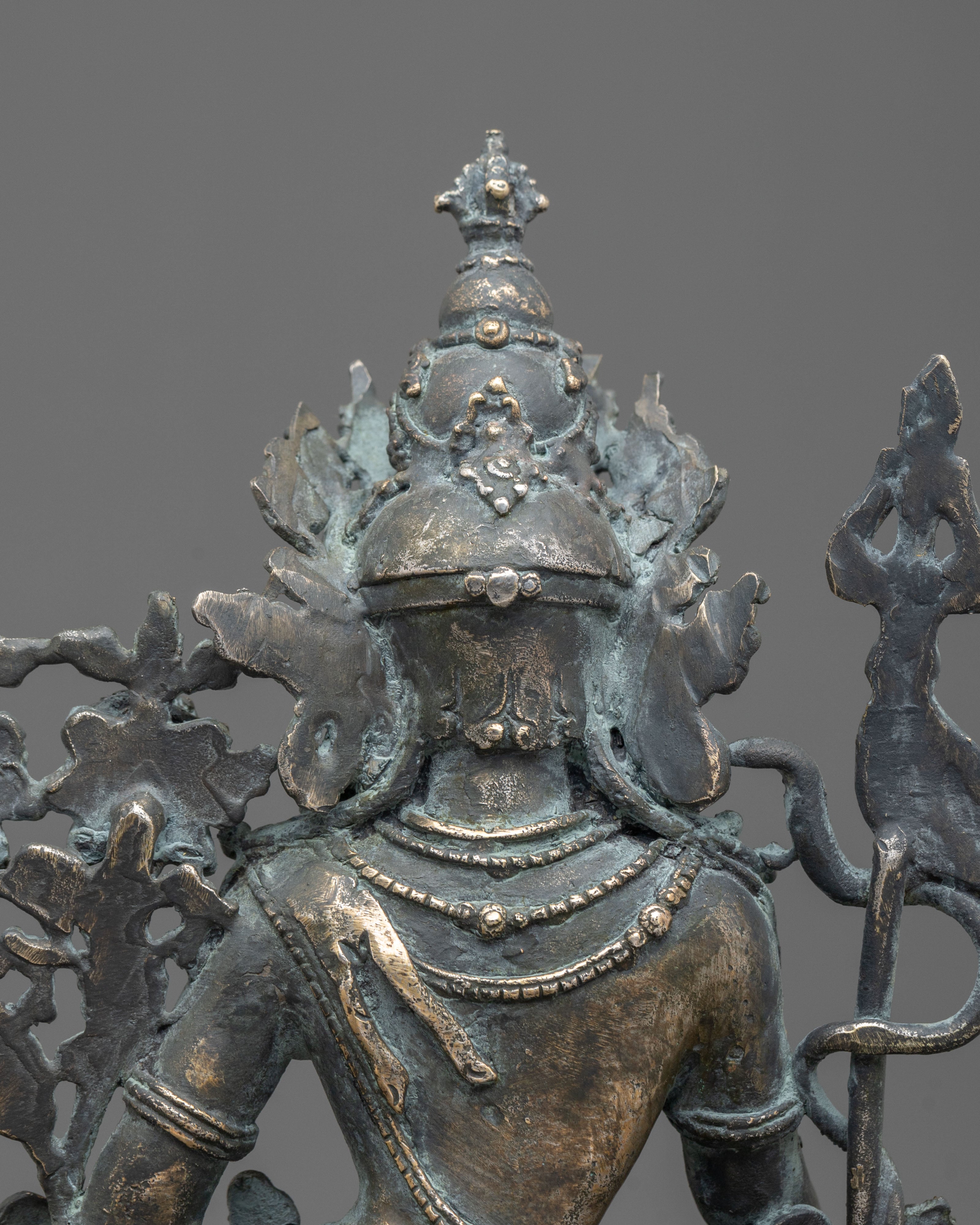 Simhanada Manjushri Copper Sculpture | Antique Finish