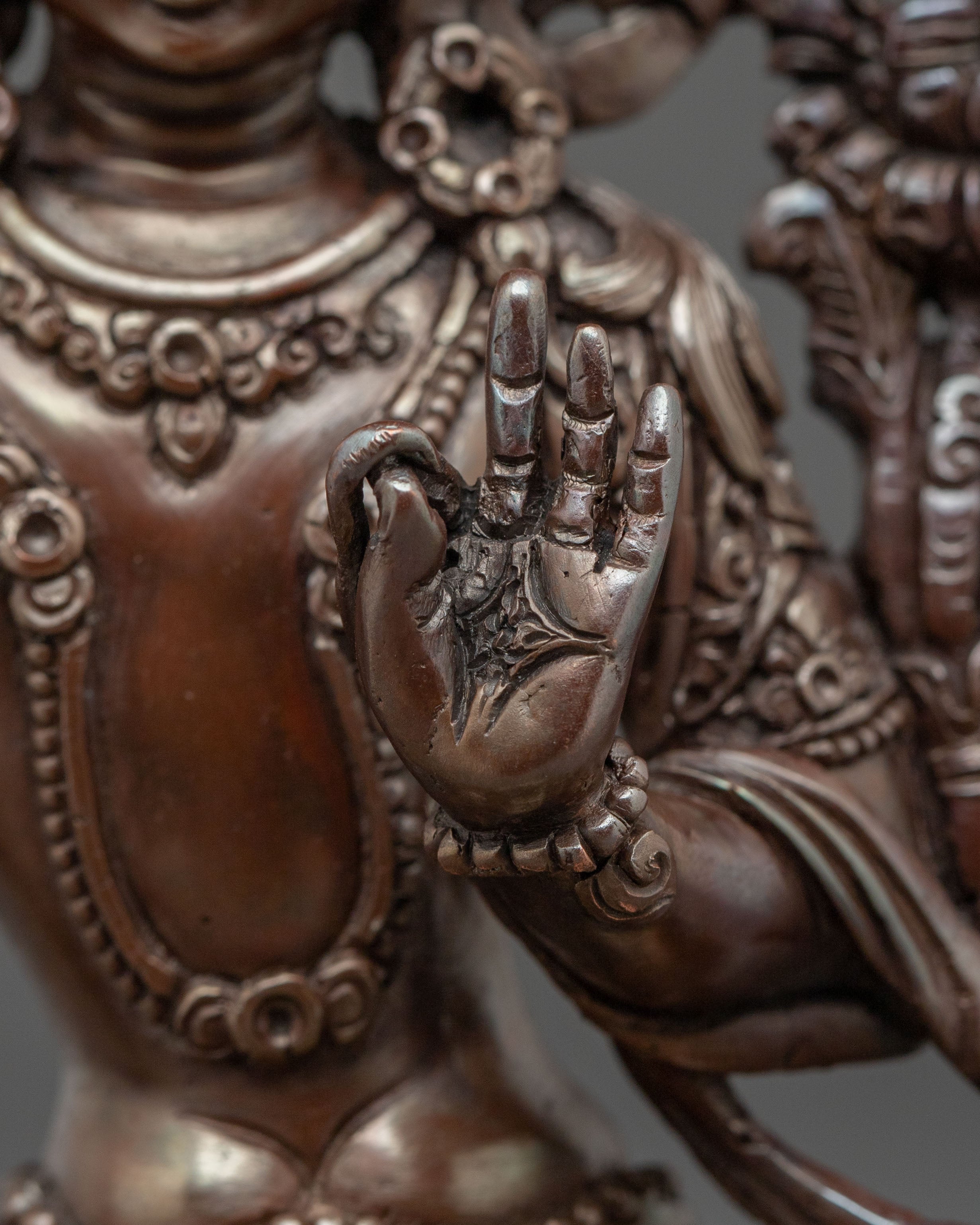 Manjushri Tibetan Buddhist Sculpture in Oxidized Copper