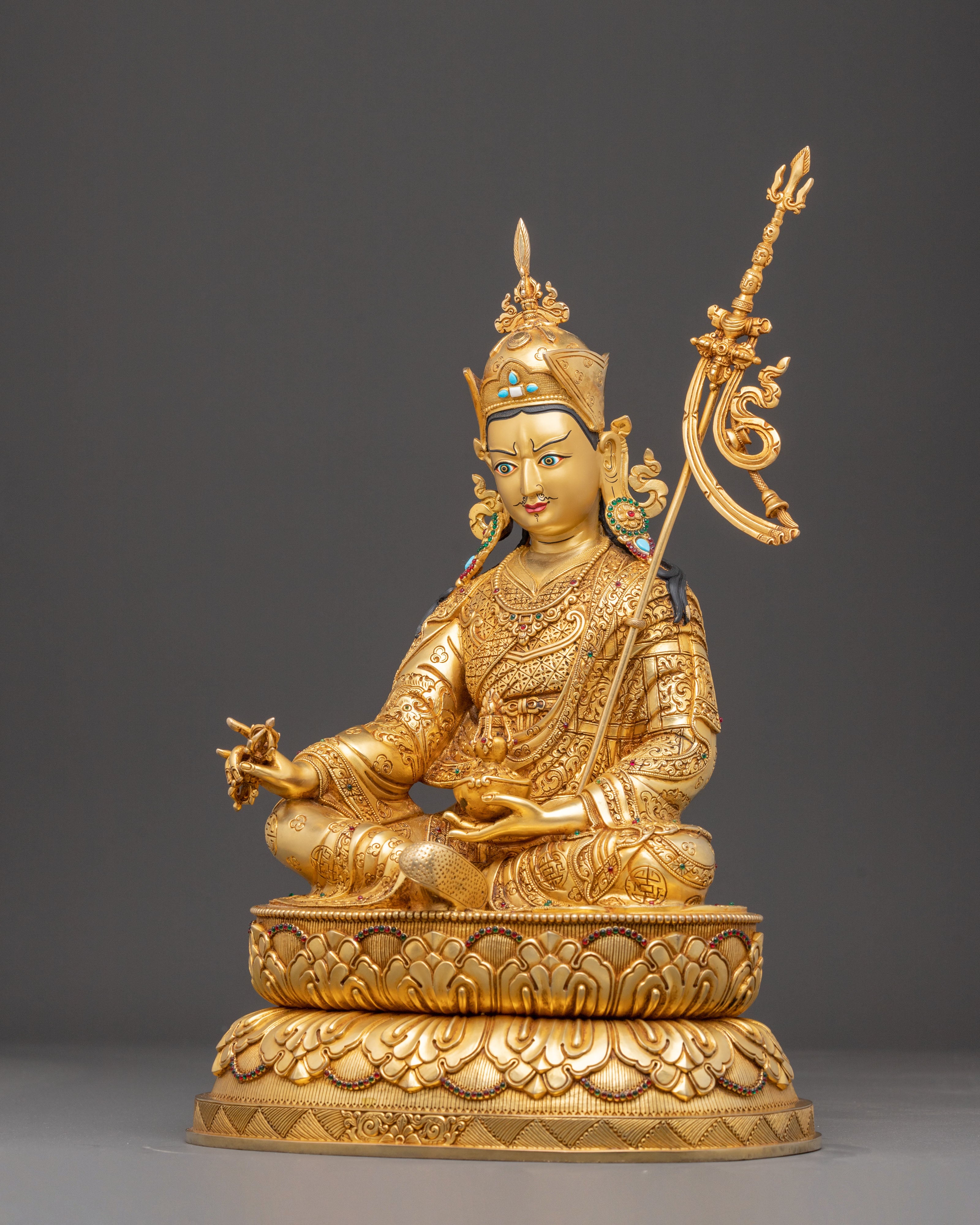 Handmade Copper Guru Rinpoche Statue | Tibetan Tantric Master Sculpture