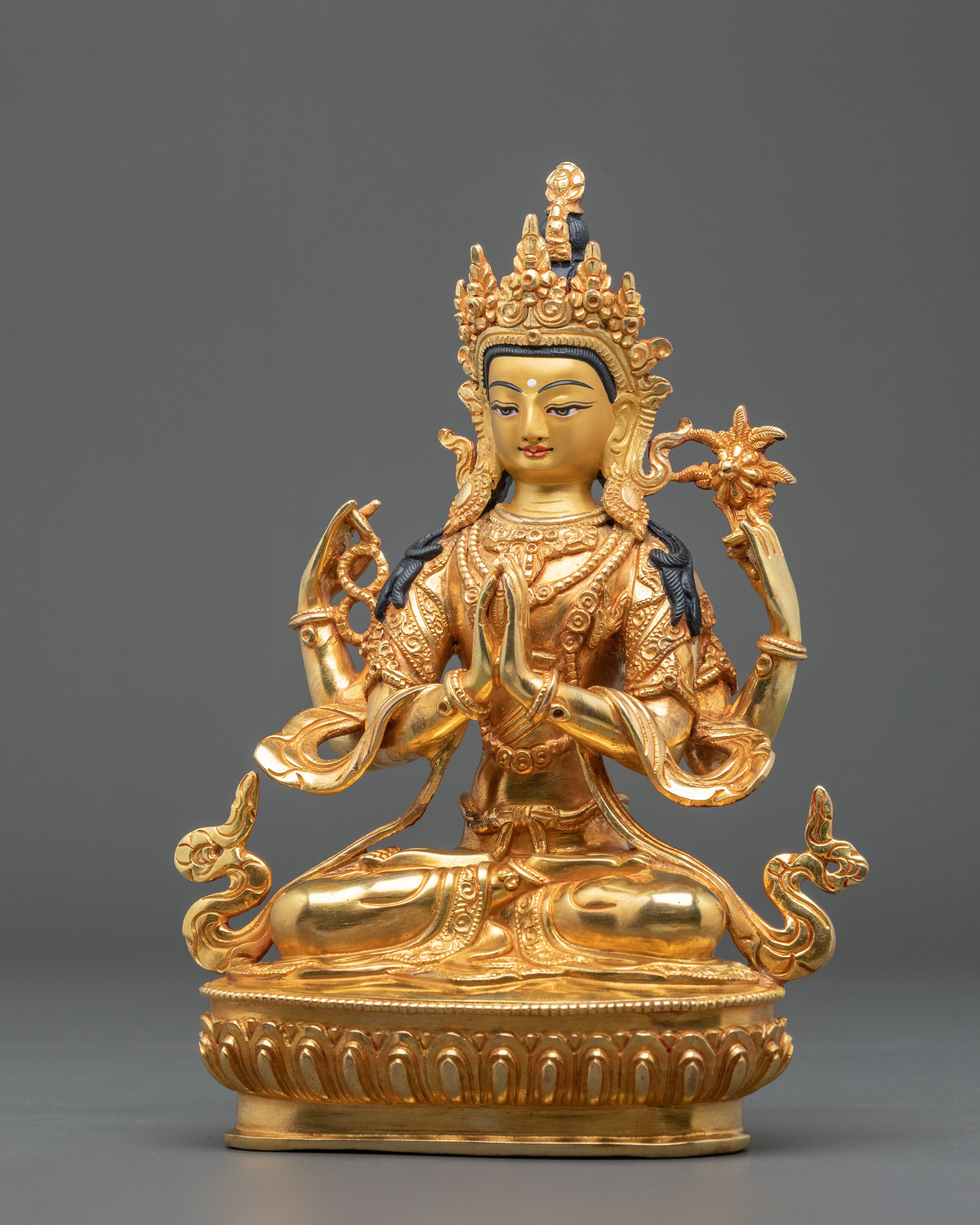 Chenrezig Tibetan Deity Statue | 24K Gold Gilded Sculpture