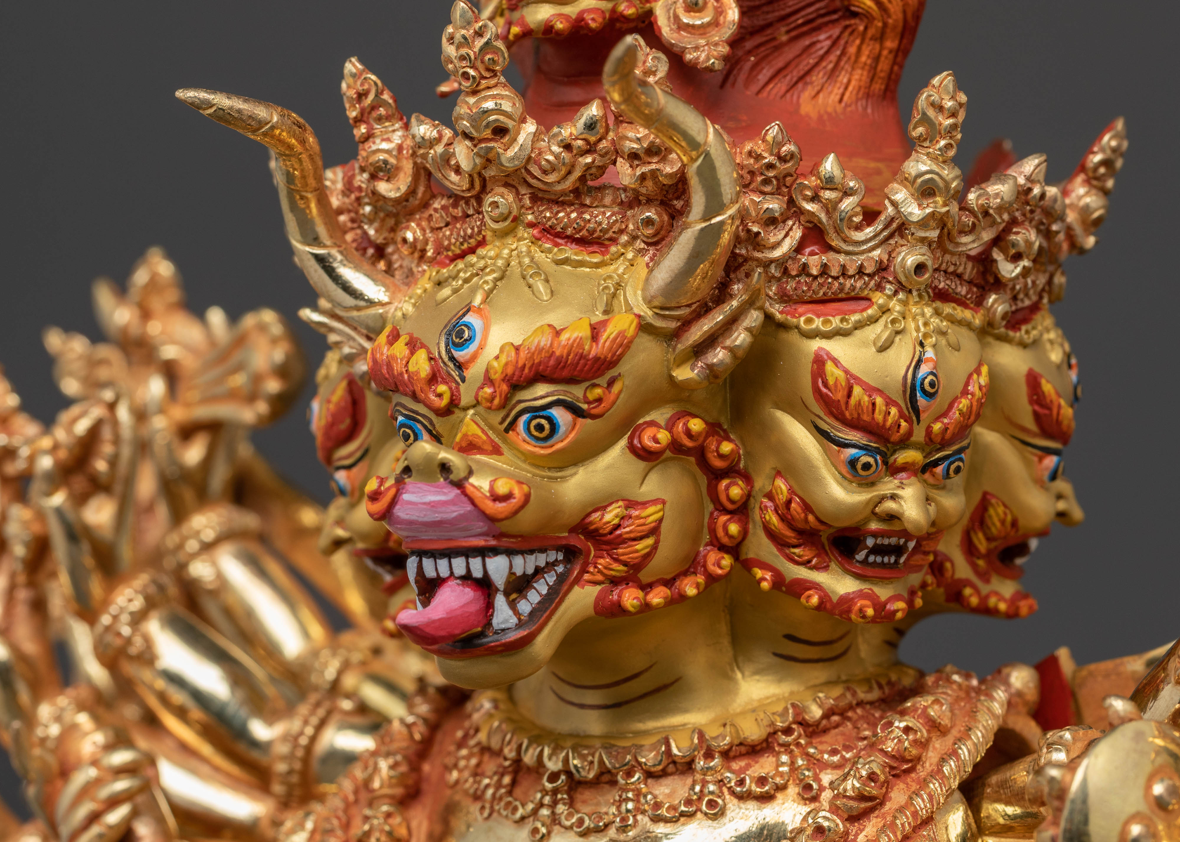 Sacred Yamantaka Statue: Hand-Gilded Copper Artistry