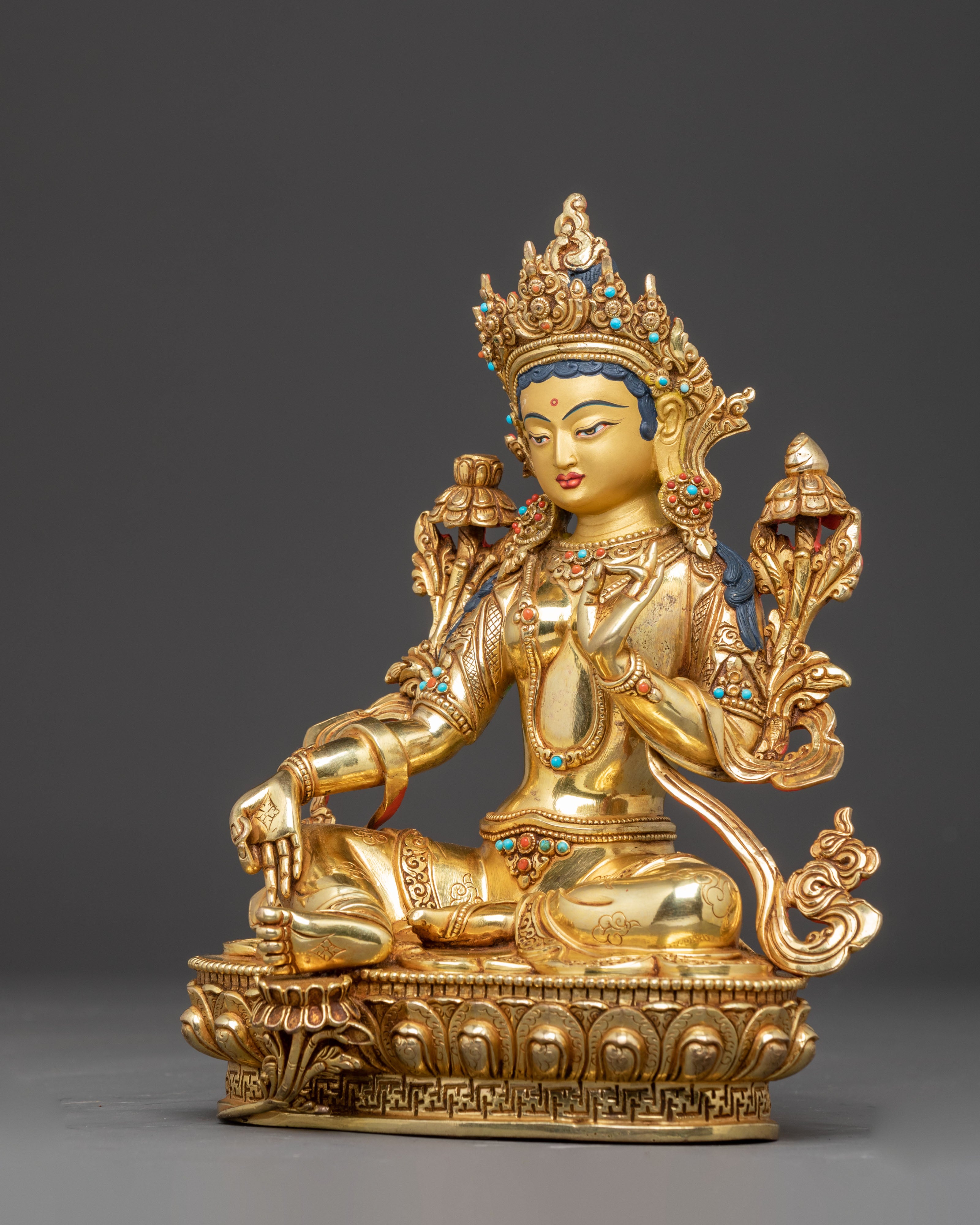 Handcrafted Peaceful Mother Green Tara Statue | Goddess of Compassion
