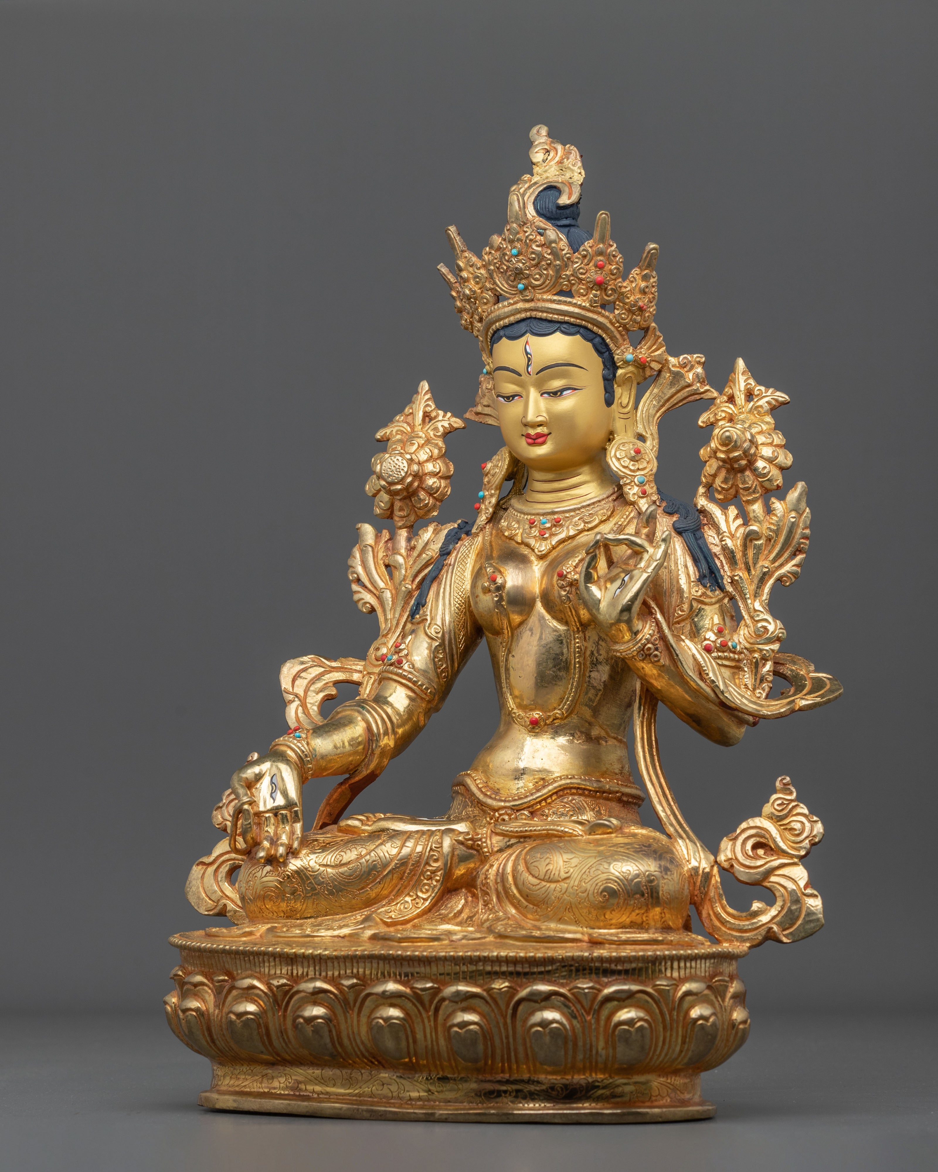 White Tara Statue Adorned with Gemstones