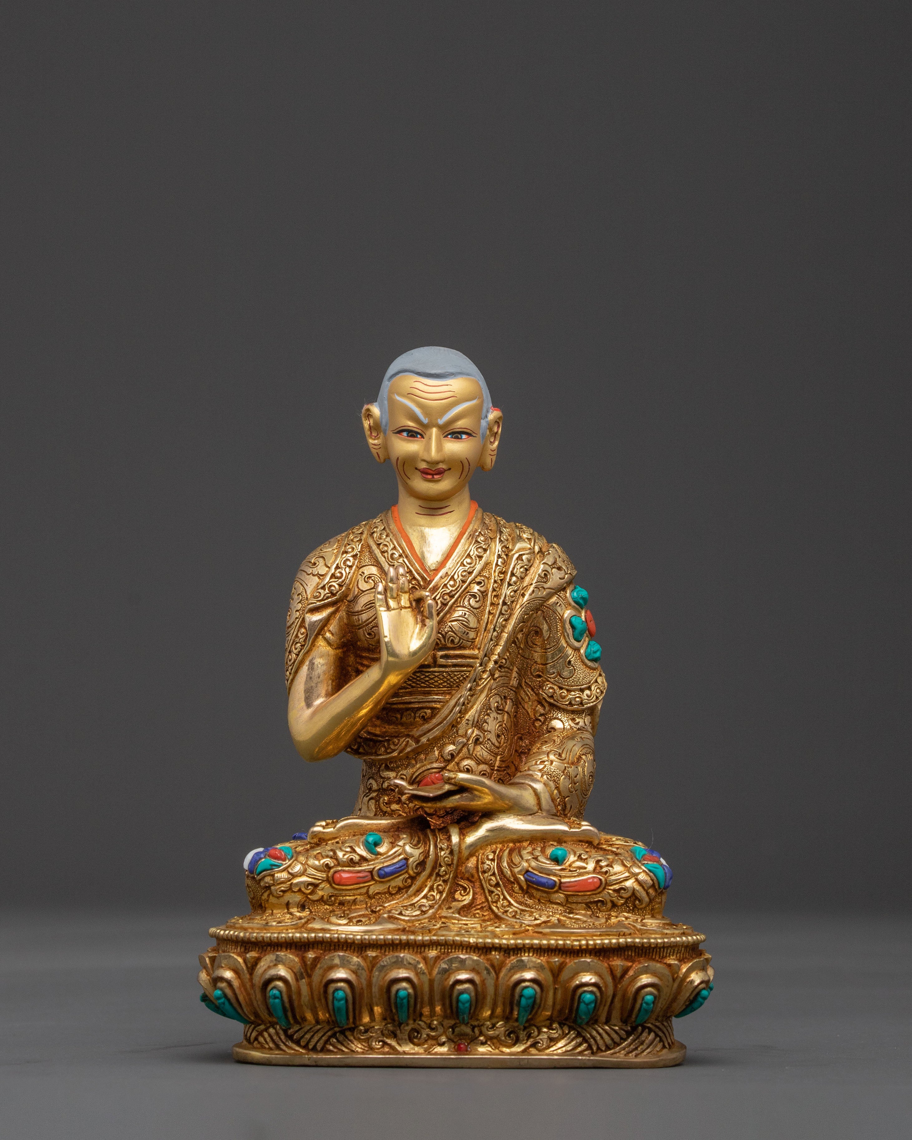 Tsongkhapa Set 24K Gold Gilded Copper Statue