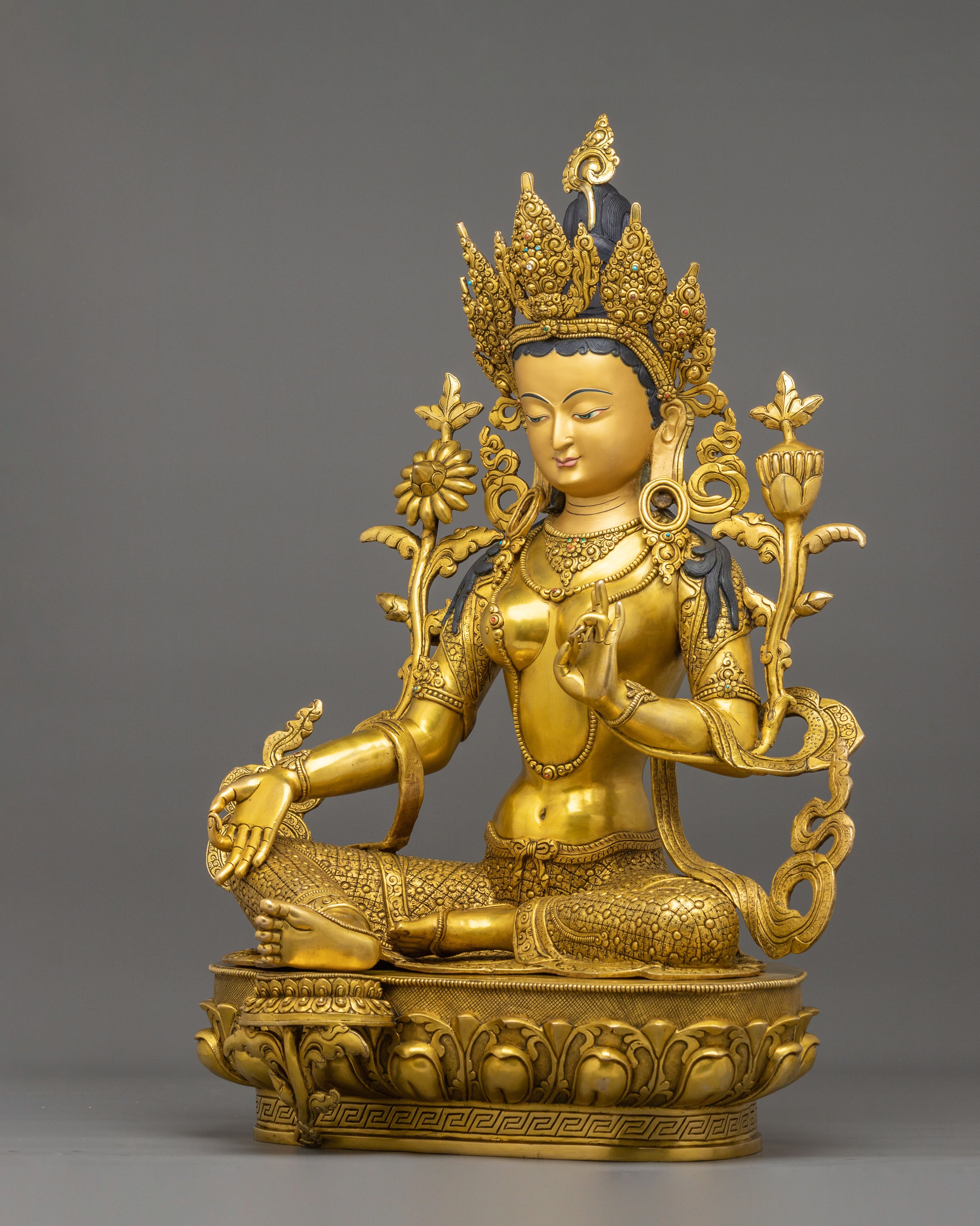 Guardian Green Tara Sacred Rupa | 24K Gold Gilded Copper Statue