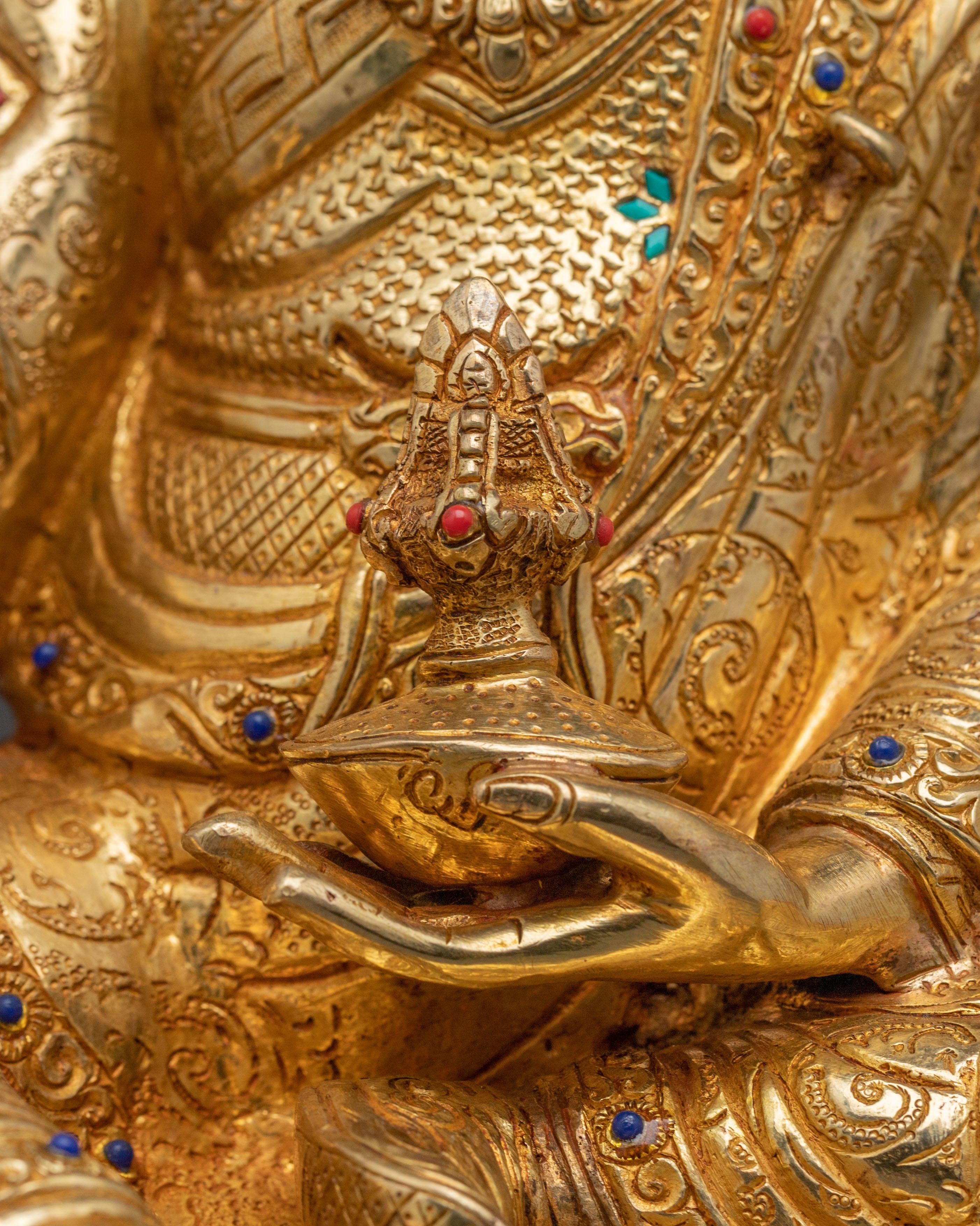 24K Gold Gilded Guru Rinpoche Blessing Statue – Authentic Nepalese Artistry