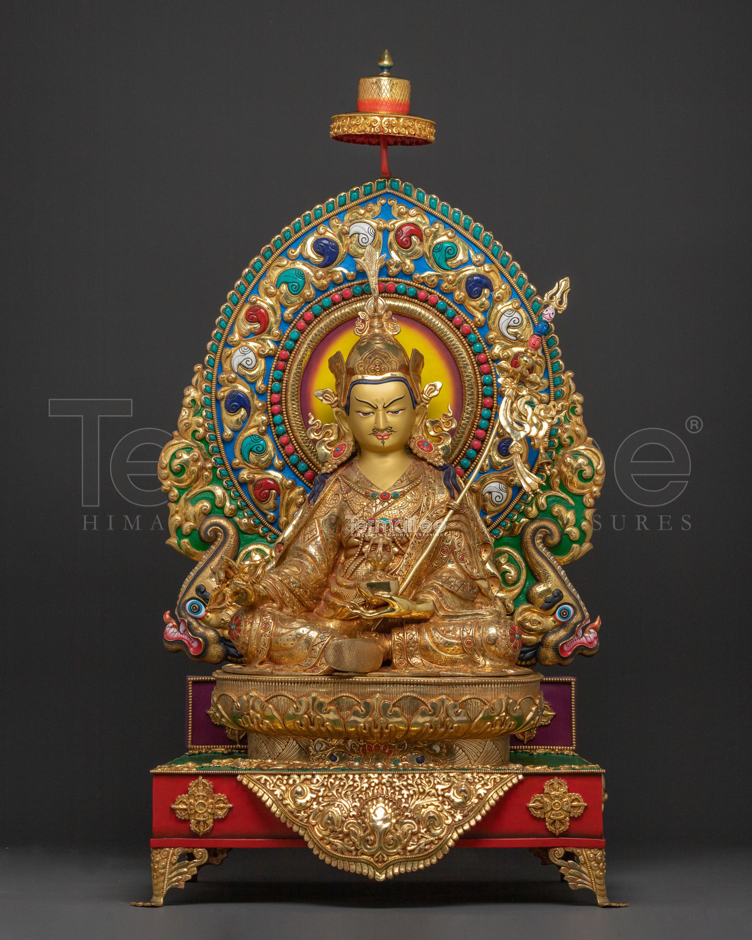 Guru Rinpoche Sacred Statue on Throne | Altar Decor Sculpture