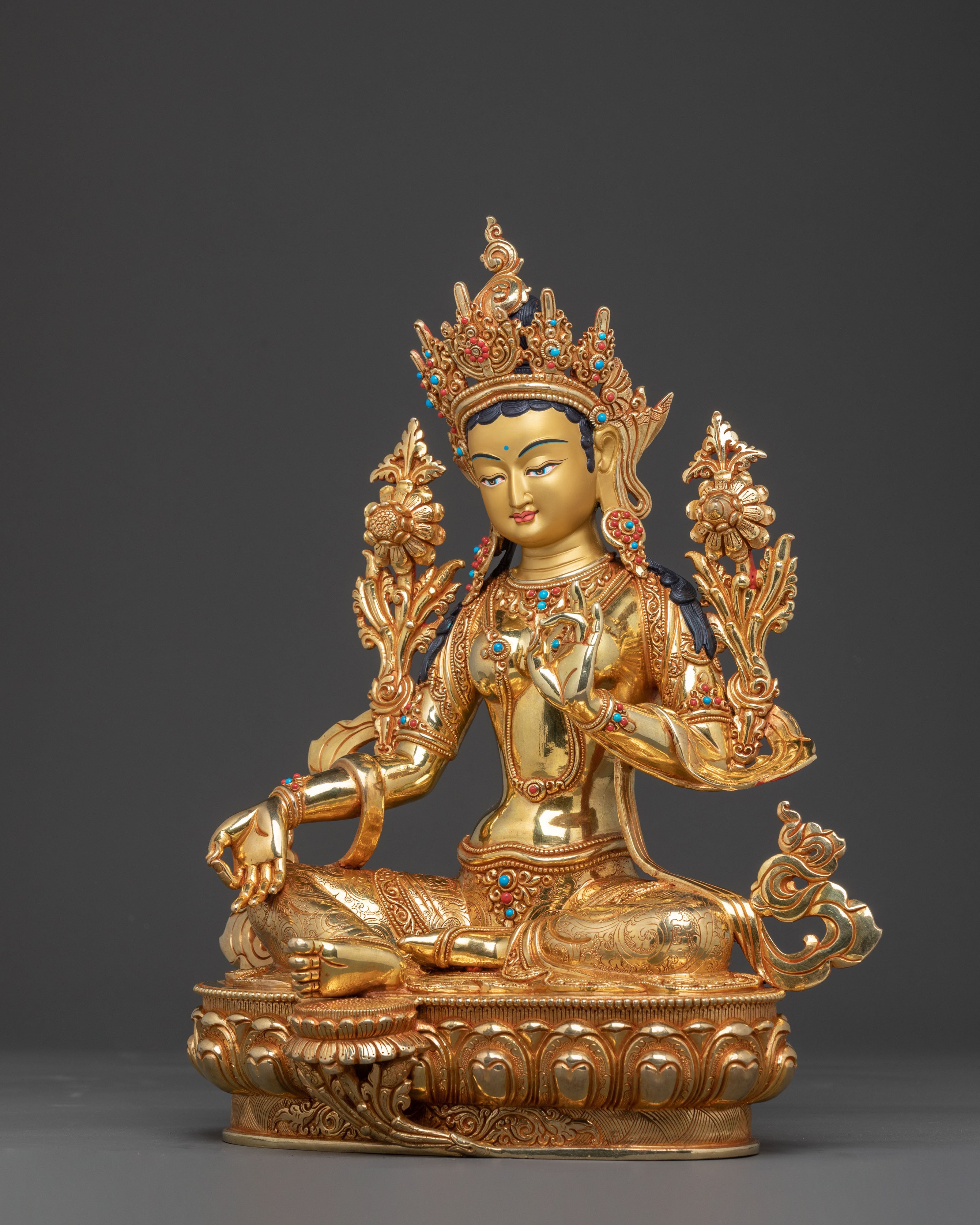 Green Tara Mercy Statue: Hand-Gilded Copper