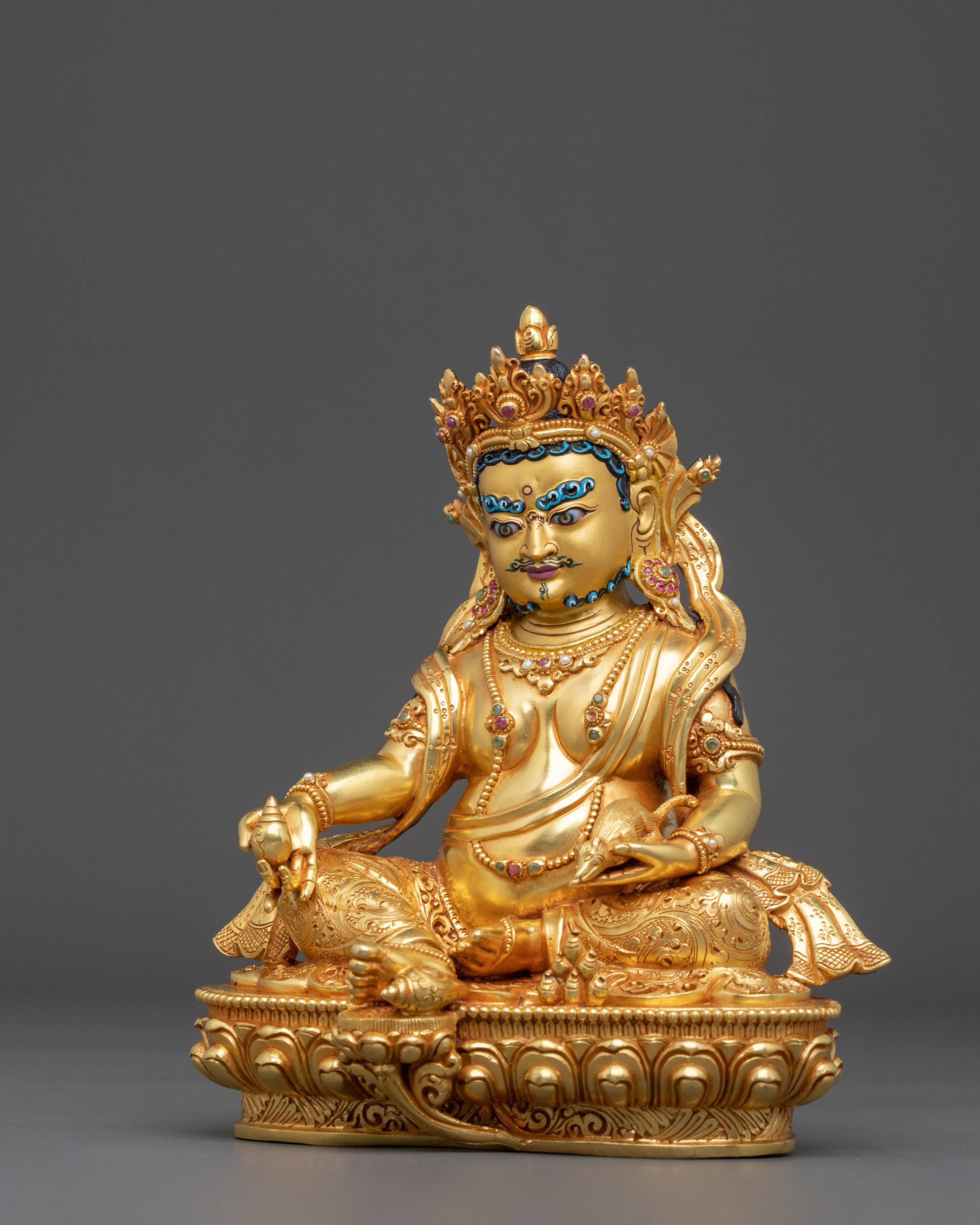 Dzambhala Lord of Prosperity Statue: 24K Gold Gilded