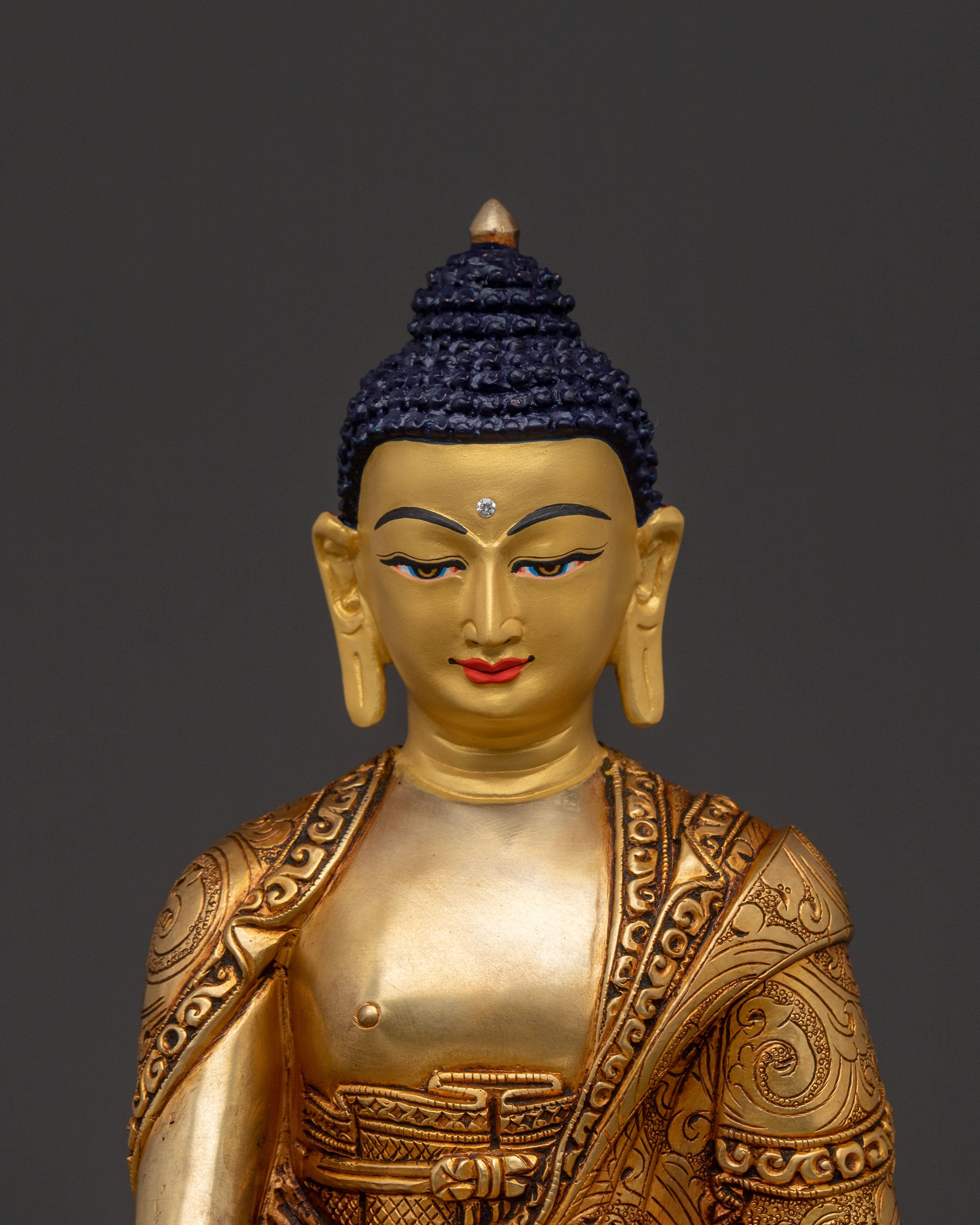 Shakyamuni Buddha Statue: 24K Gold Gilded Copper Rupa