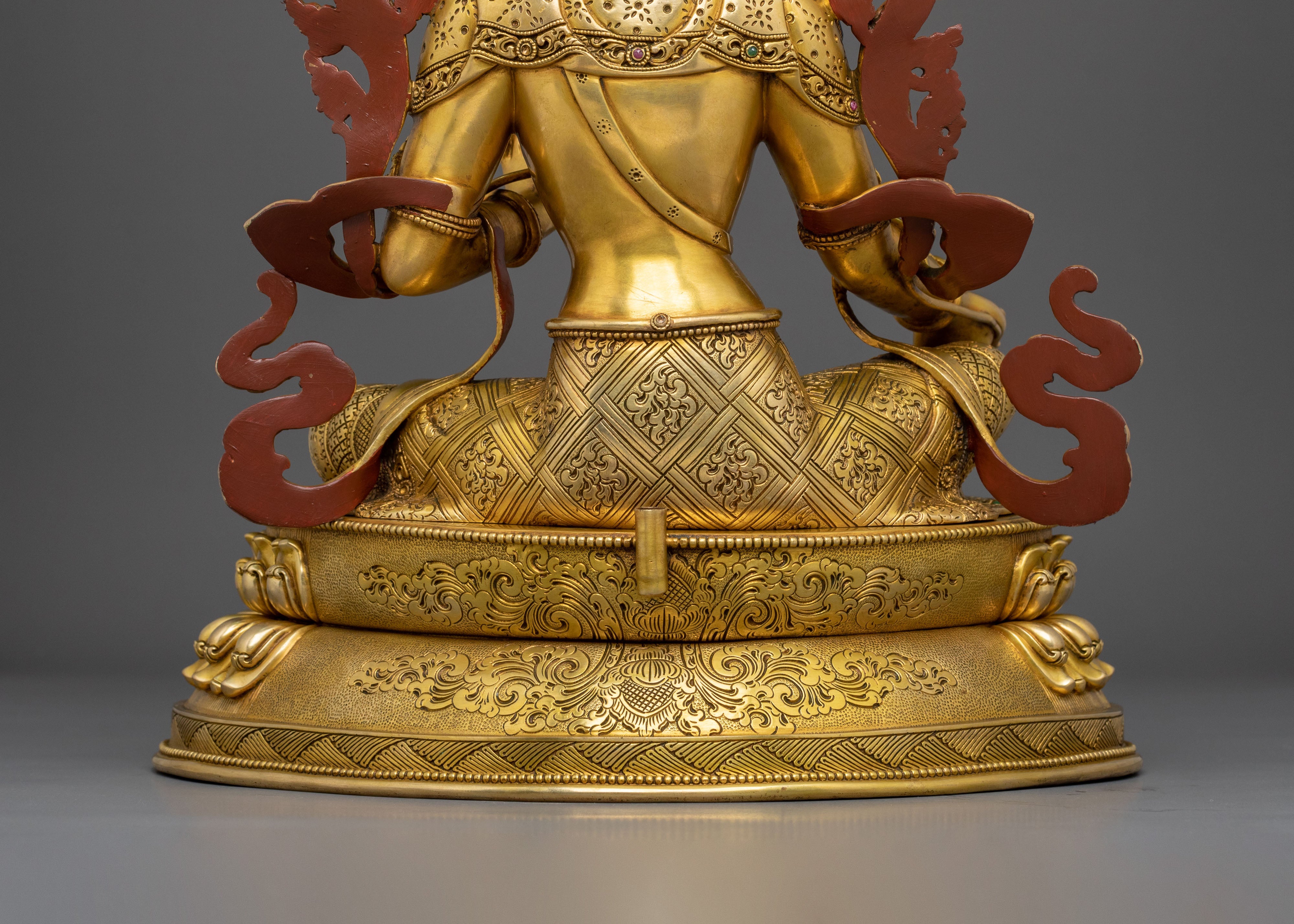 Tibetan Goddess Sculpture of Green Tara | 24K Gold Gilded Compassion Statue