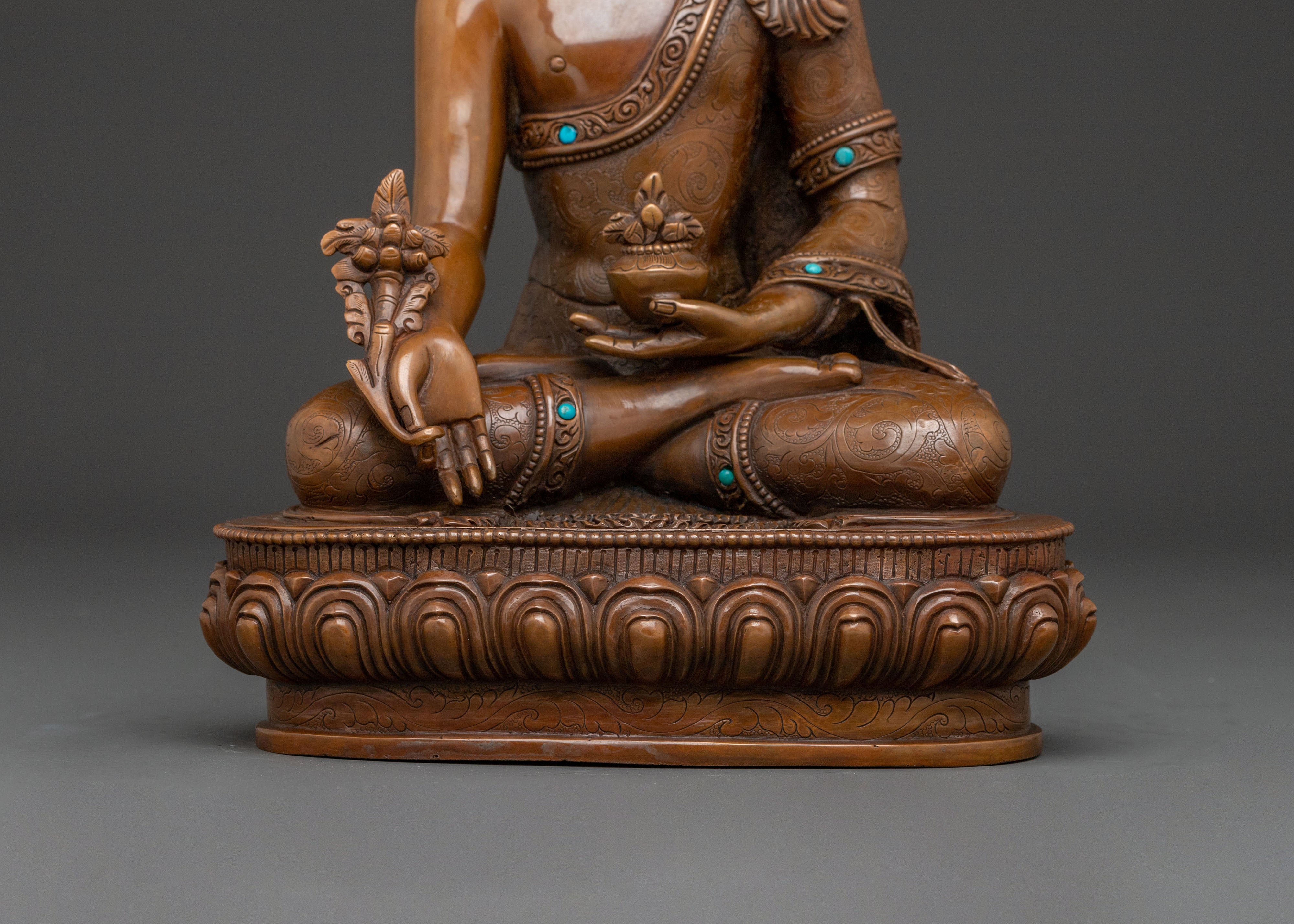 Medicine Buddha Statue: Oxidized Copper Healer Buddha Sculpture
