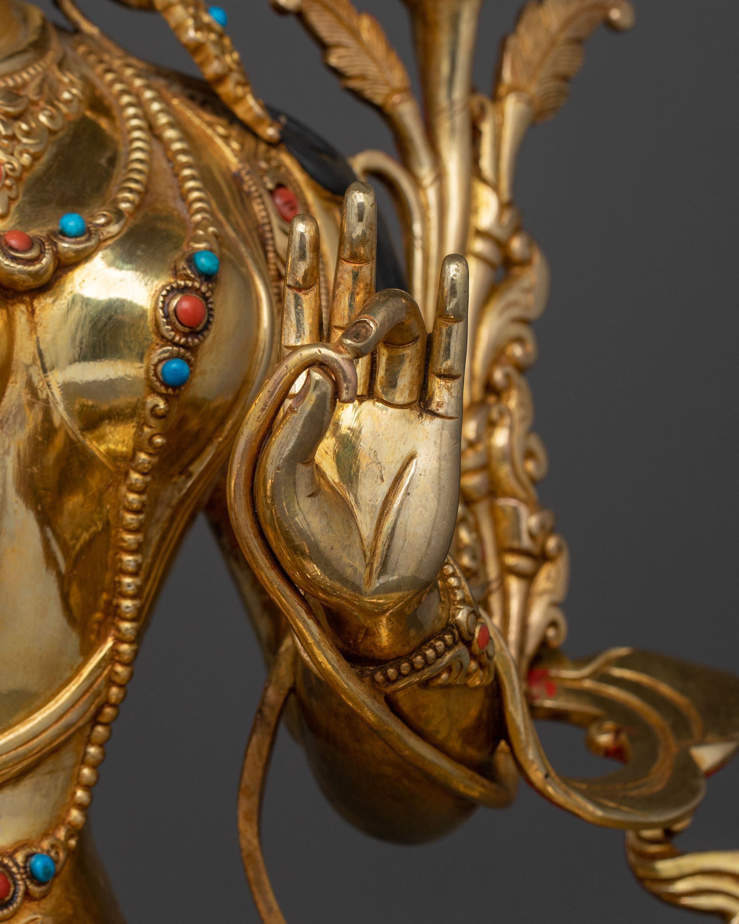 Goddess Green Tara Fire Gold Gilded Statue: Symbol of Compassion