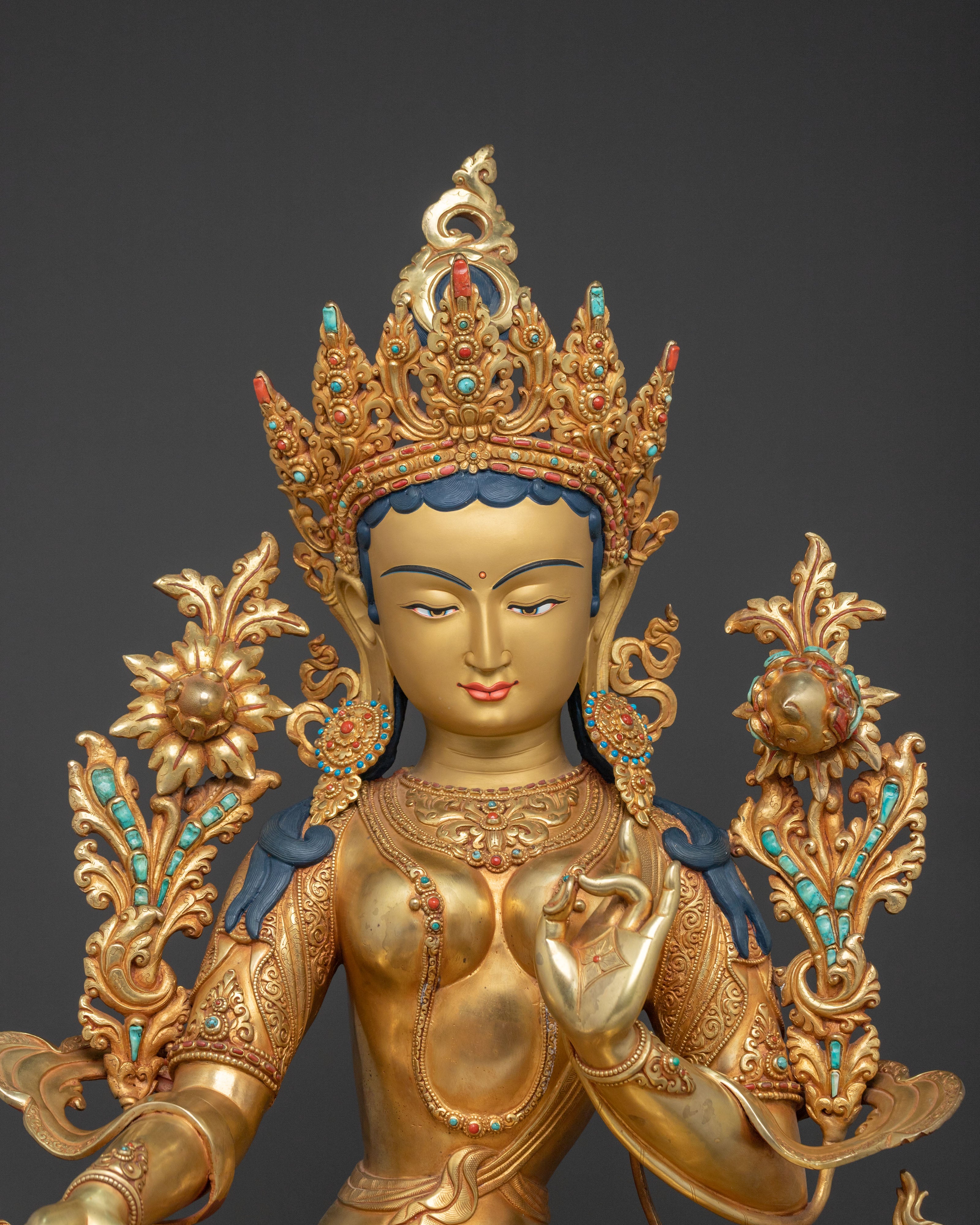 Handcrafted Green Tara Sacred Sculpture | Goddess of Compassion