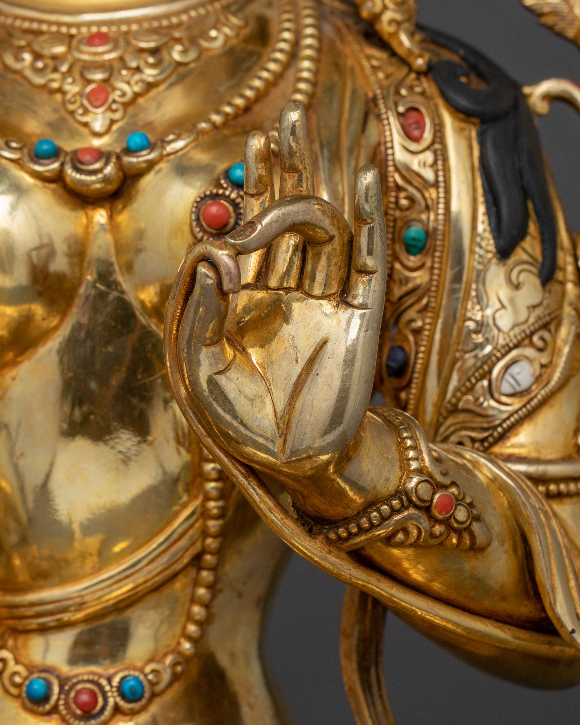Goddess Green Tara Fire Gold Gilded Statue: Symbol of Compassion