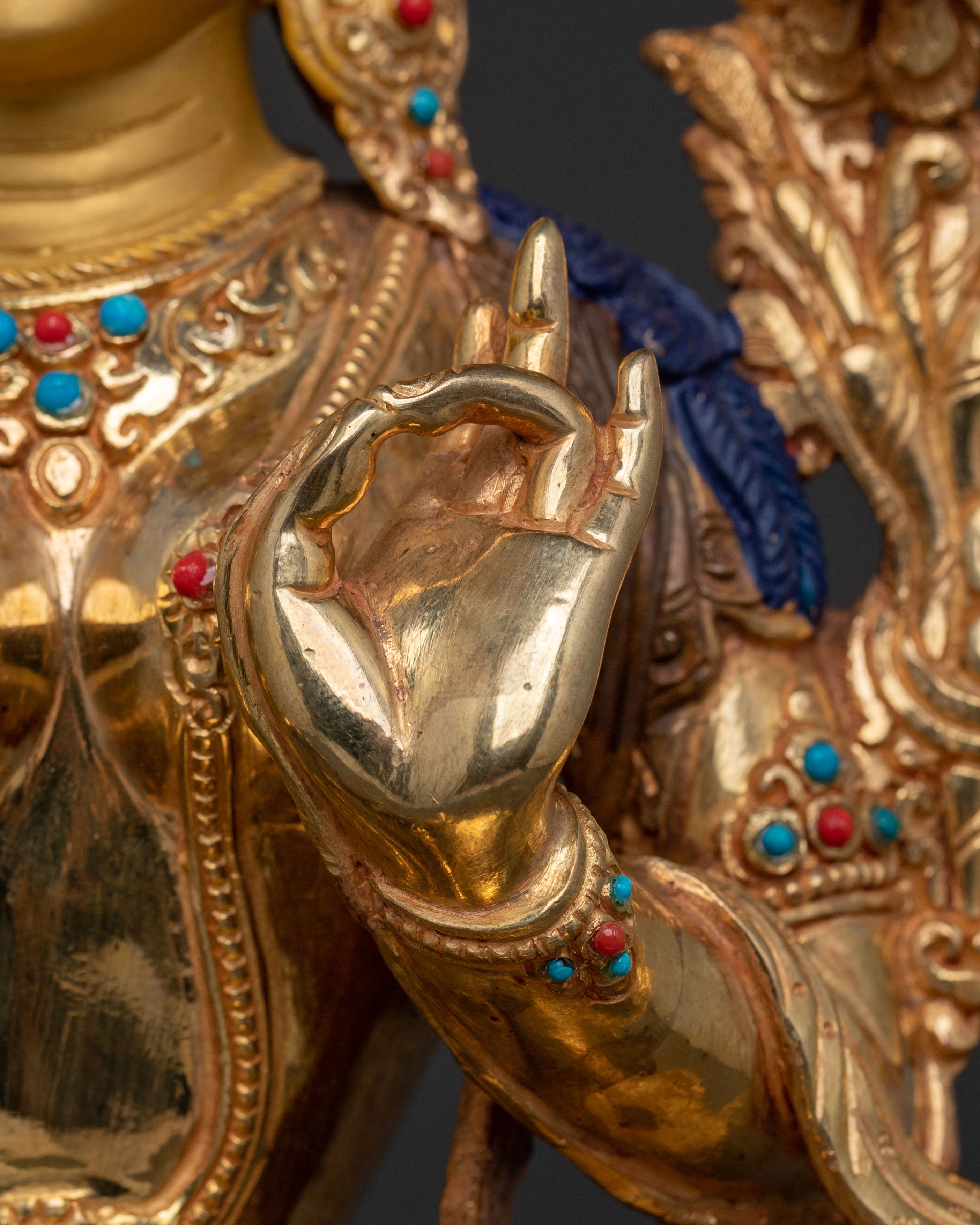 Luminous Green Tara Golden Statue: Antique Finish