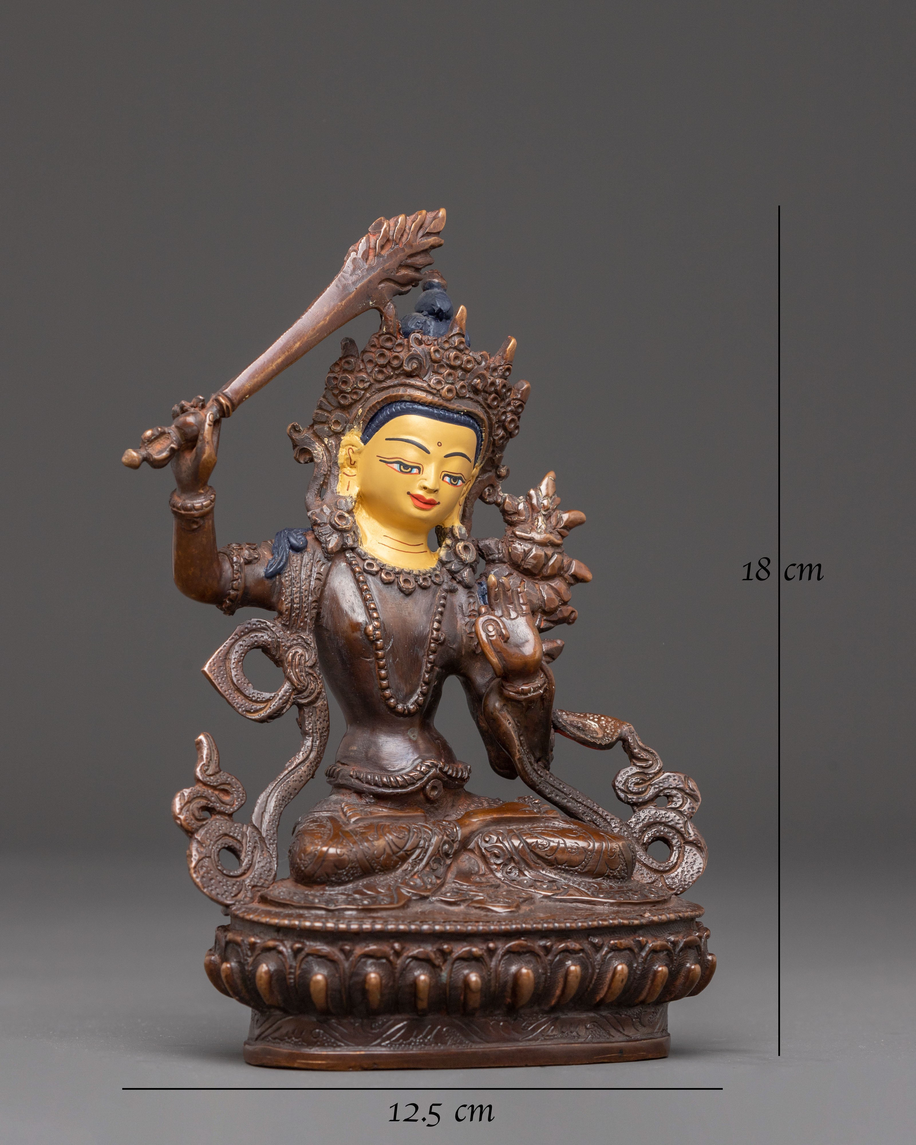 Handcrafted Golden Manjushri Statue 