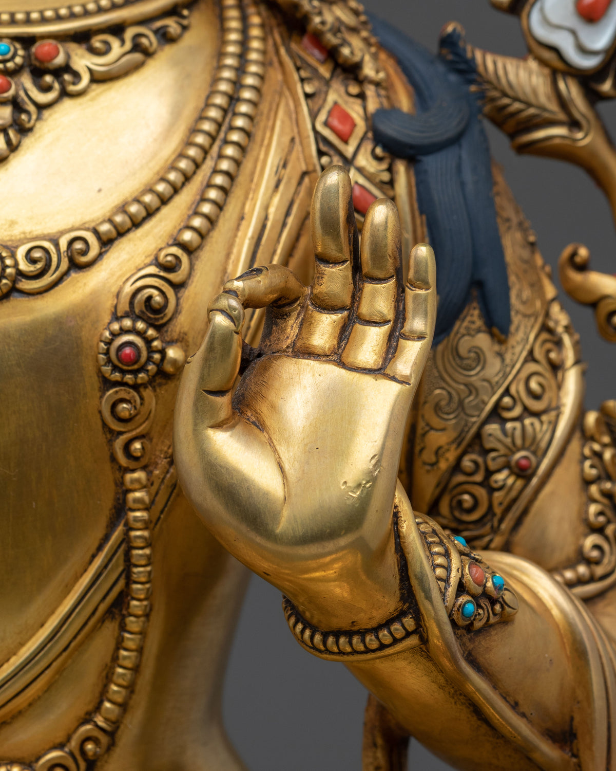 Manjushri Sacred Copper Statue | 24K Gold Gilded Wisdom Bodhisattva Sculpture