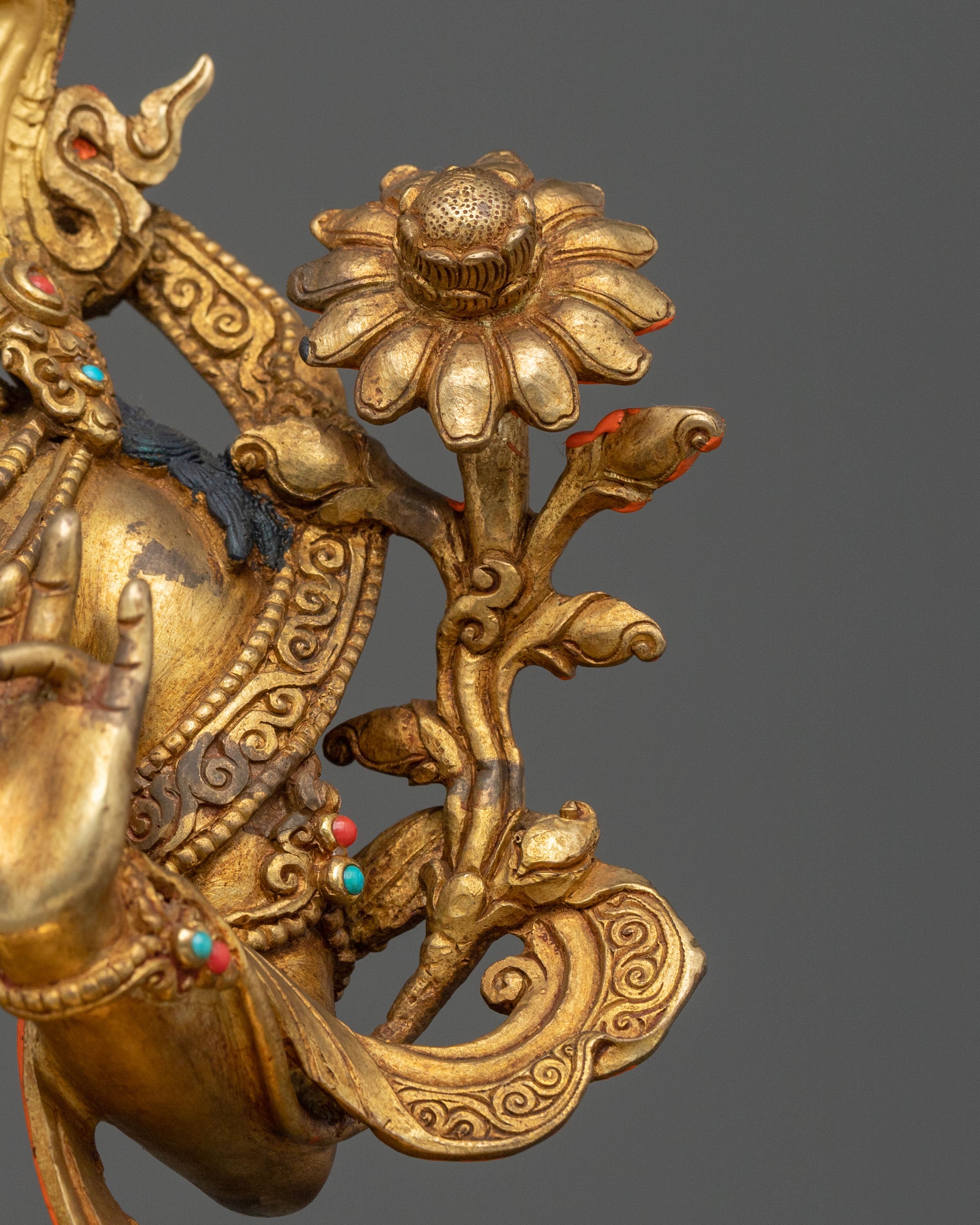 Green Tara Fire Gold Gilded Statue | Made in Nepal