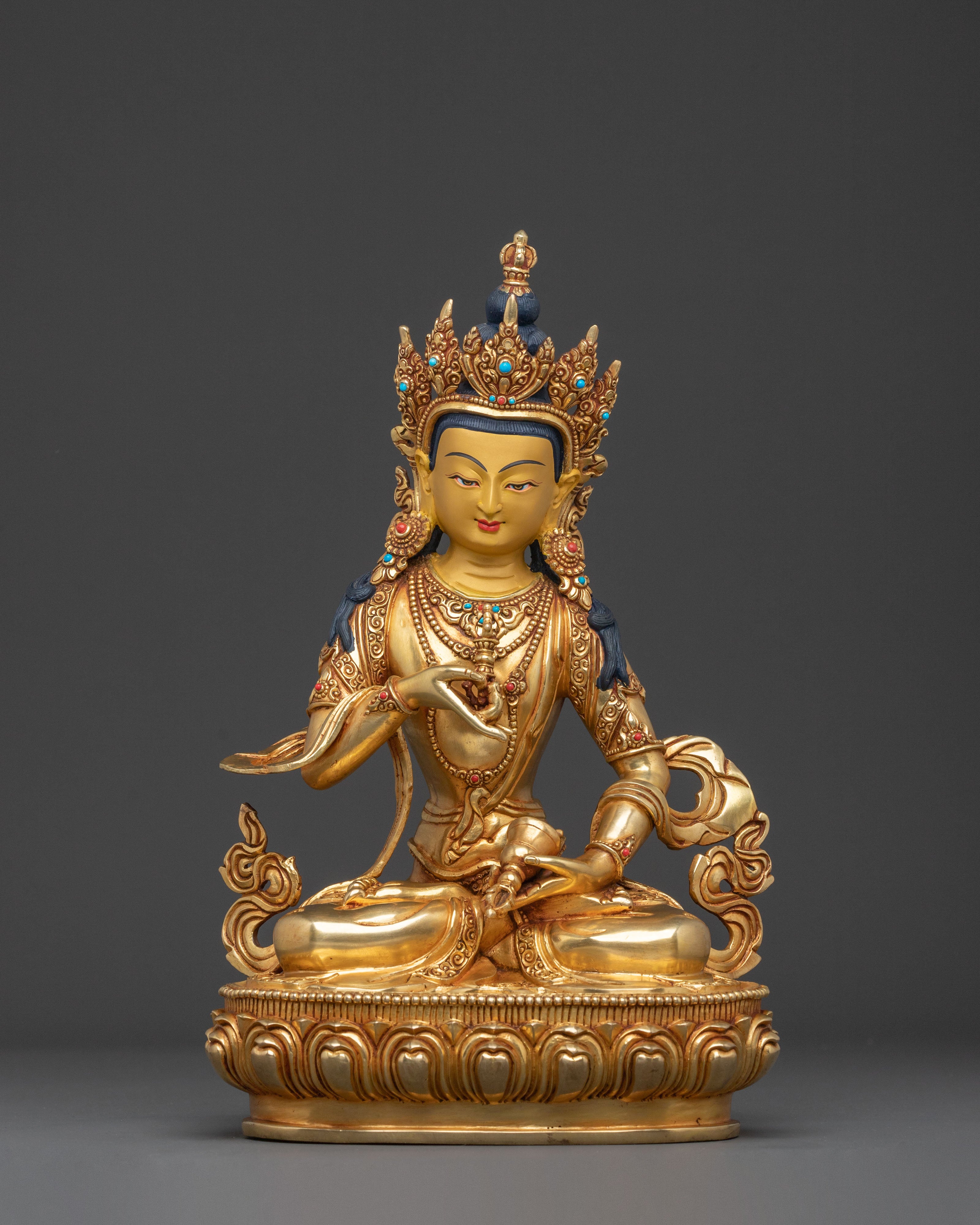 Sacred Vajrasattva Buddhist Sculpture: 24K Gold Gilded