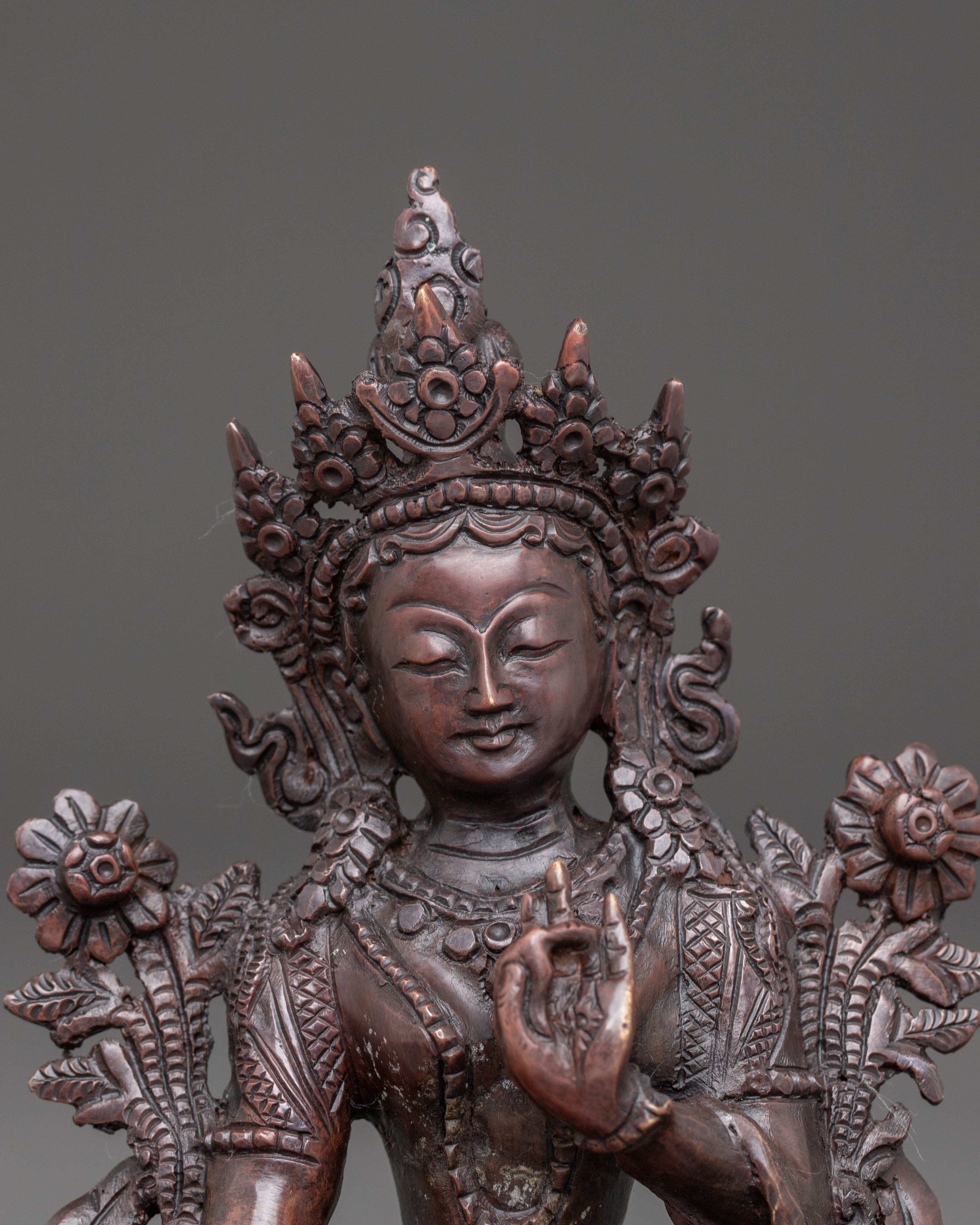 Handcrafted Green Tara Oxidized Statue | Traditional Himalayan Art