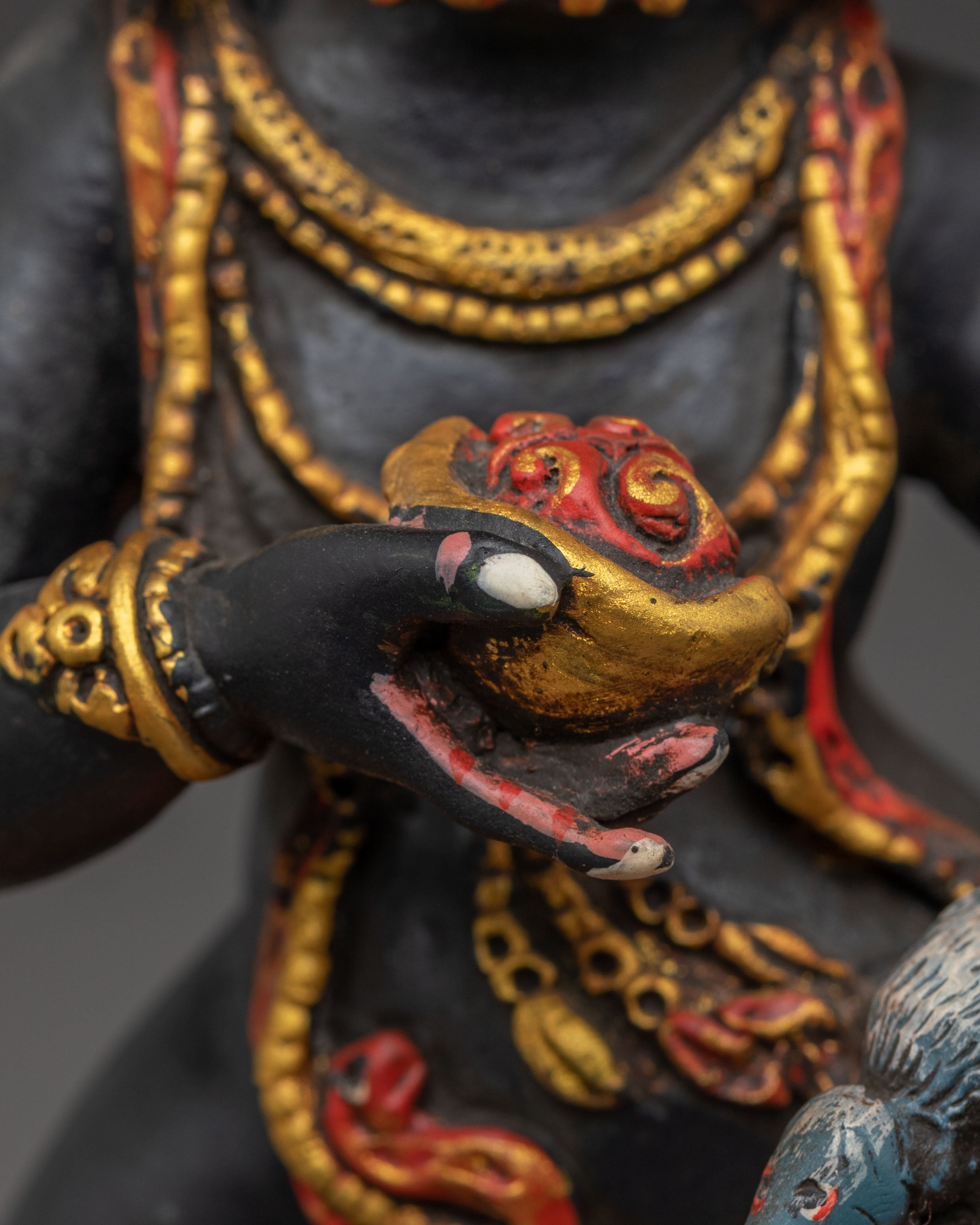 Black Dzambhala Tibetan Statue: Hand-Painted Copper Art