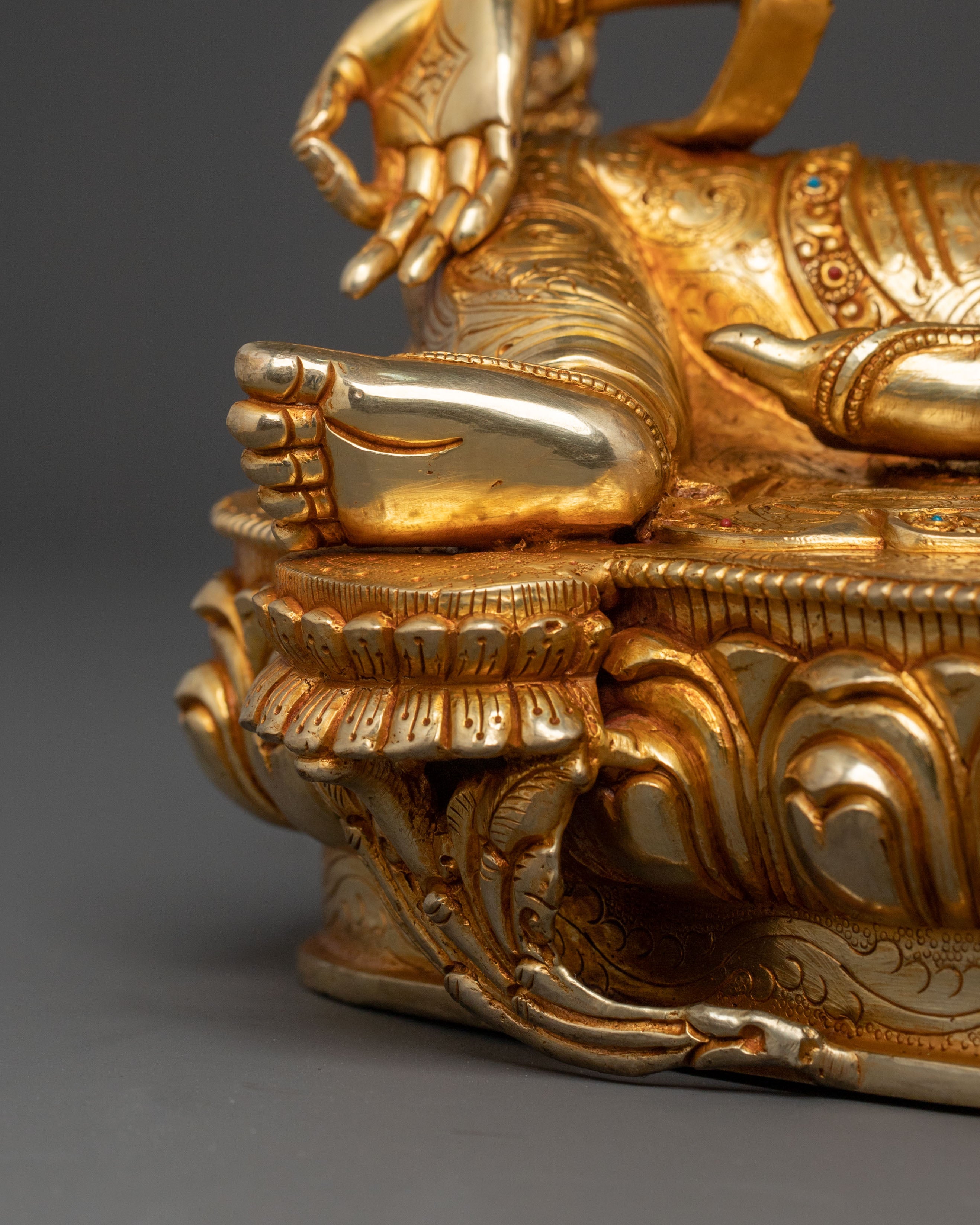 Green Tara Statue: 24K Gold Gilded Buddhist Protector