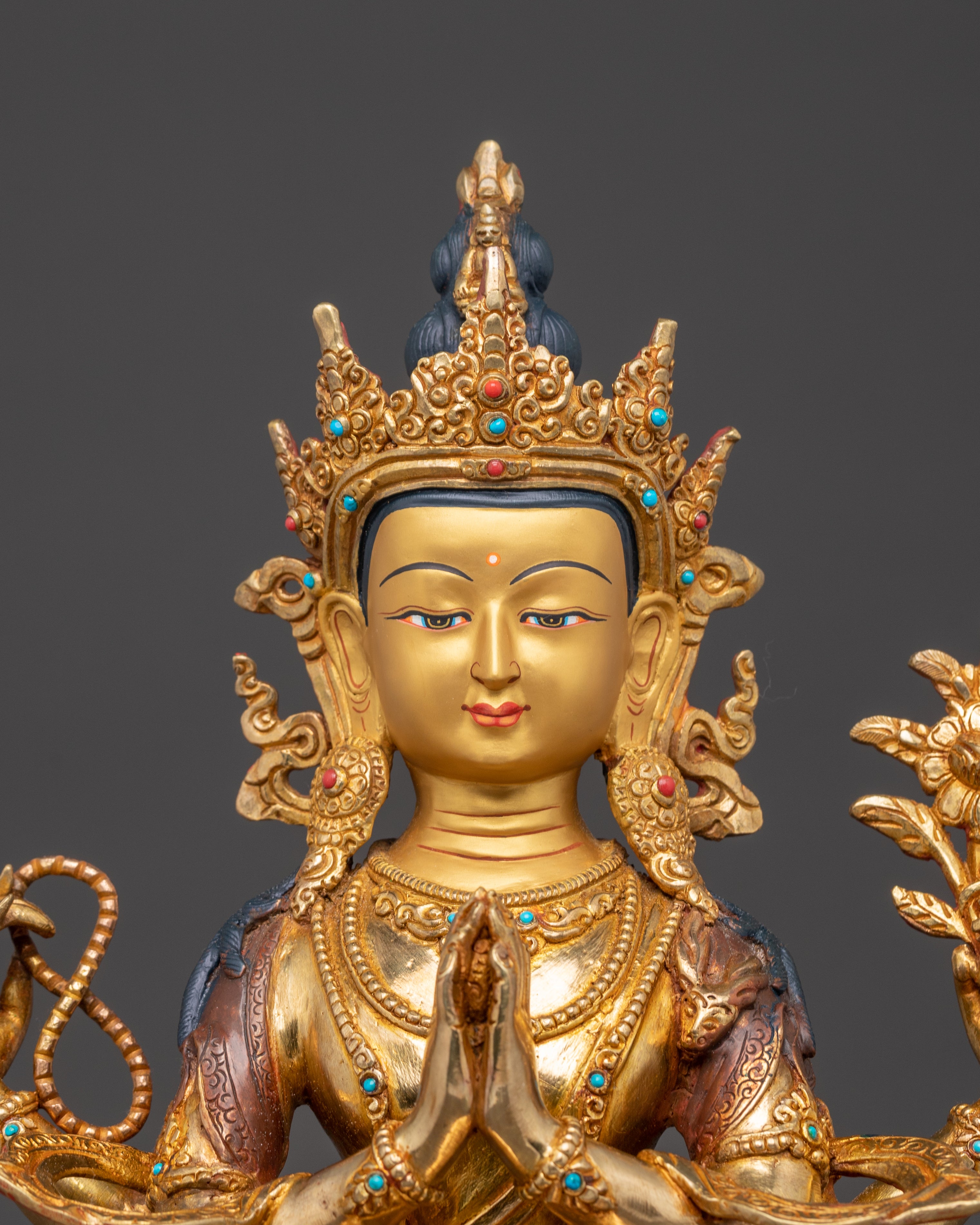 Handmade 24K Gold-Gilded Chenrezig Statue | Compassion Buddha