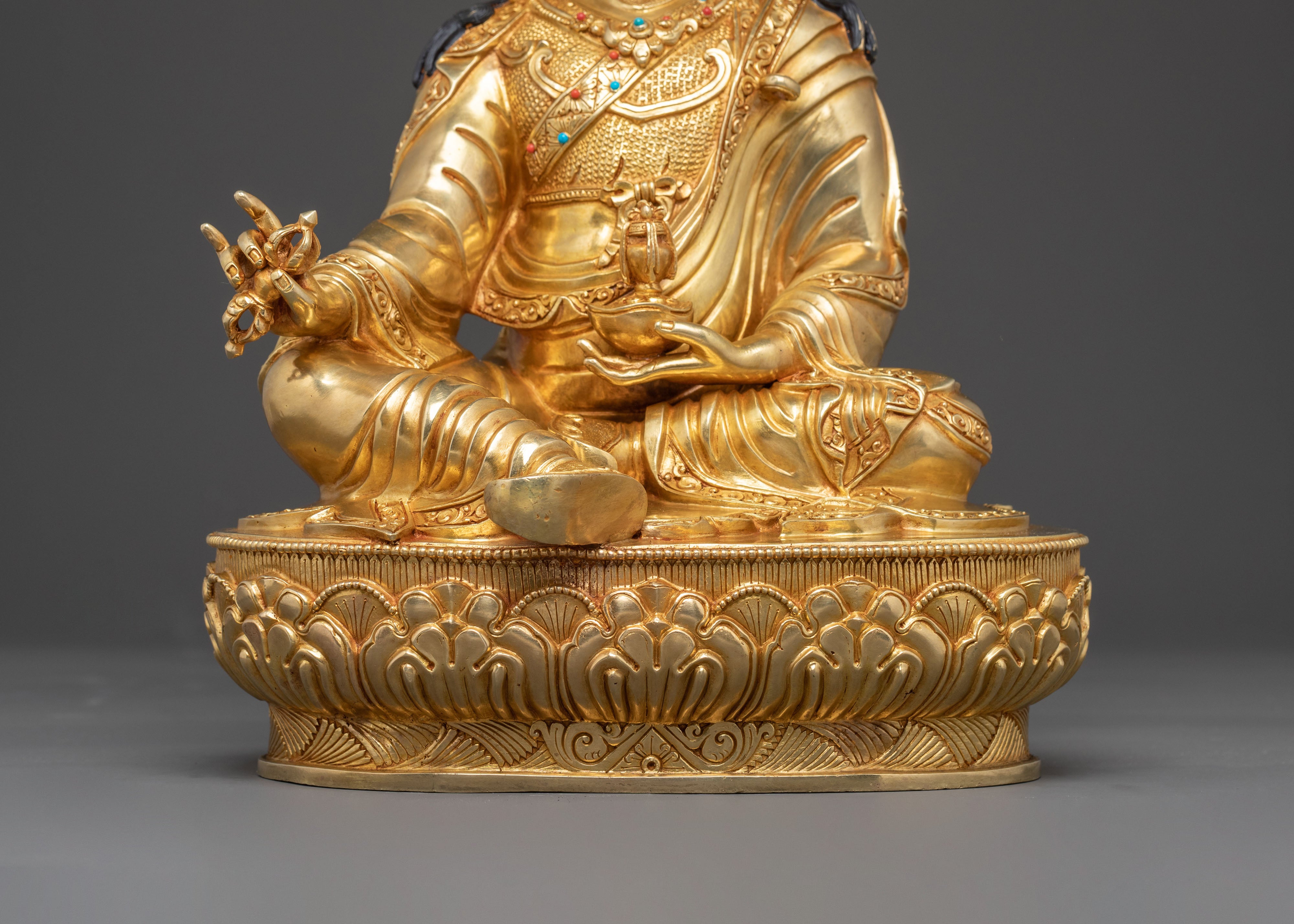 Guru Rinpoche Sacred Statue: Hand-Gilded Serenity