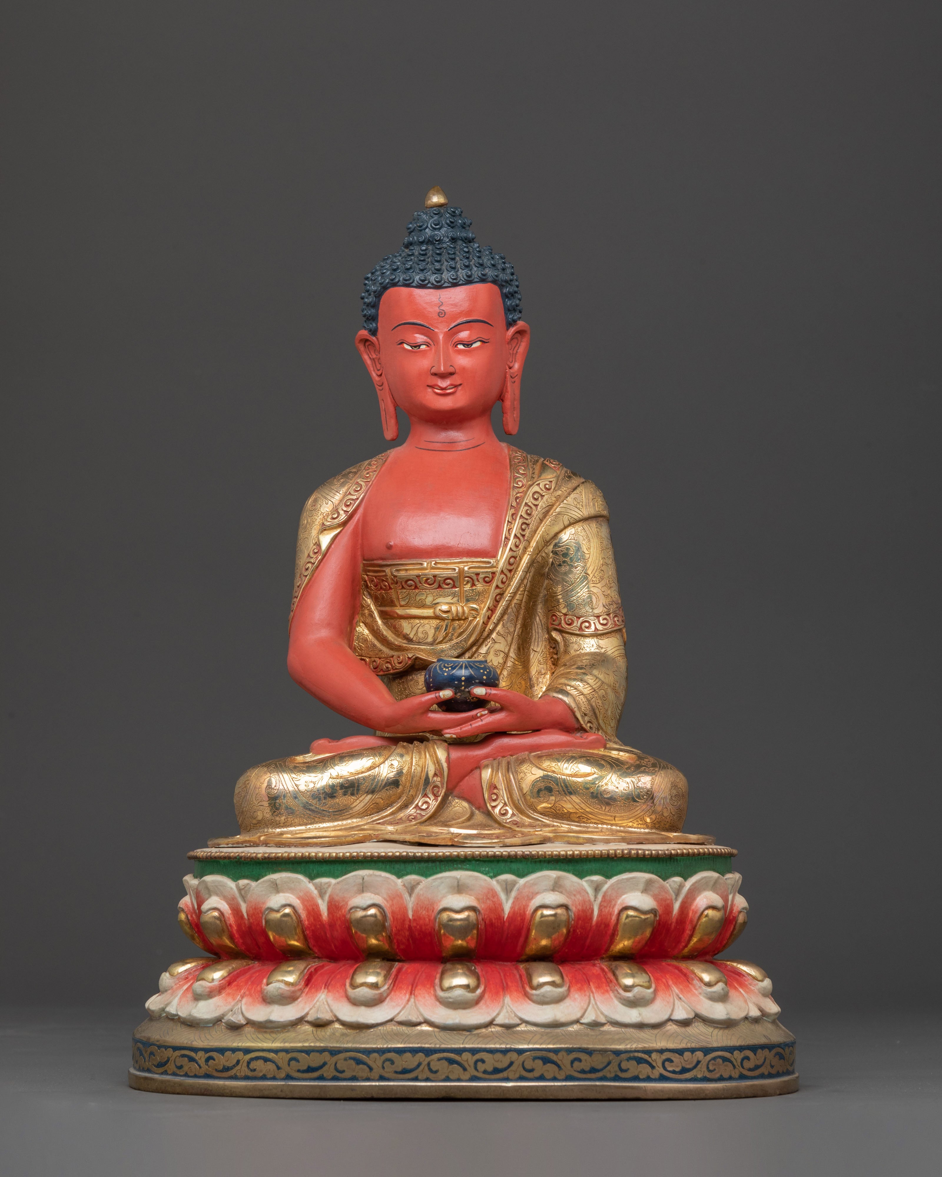 Handcrafted Copper Statue of Amitabha Buddha: Serene Devotional Art