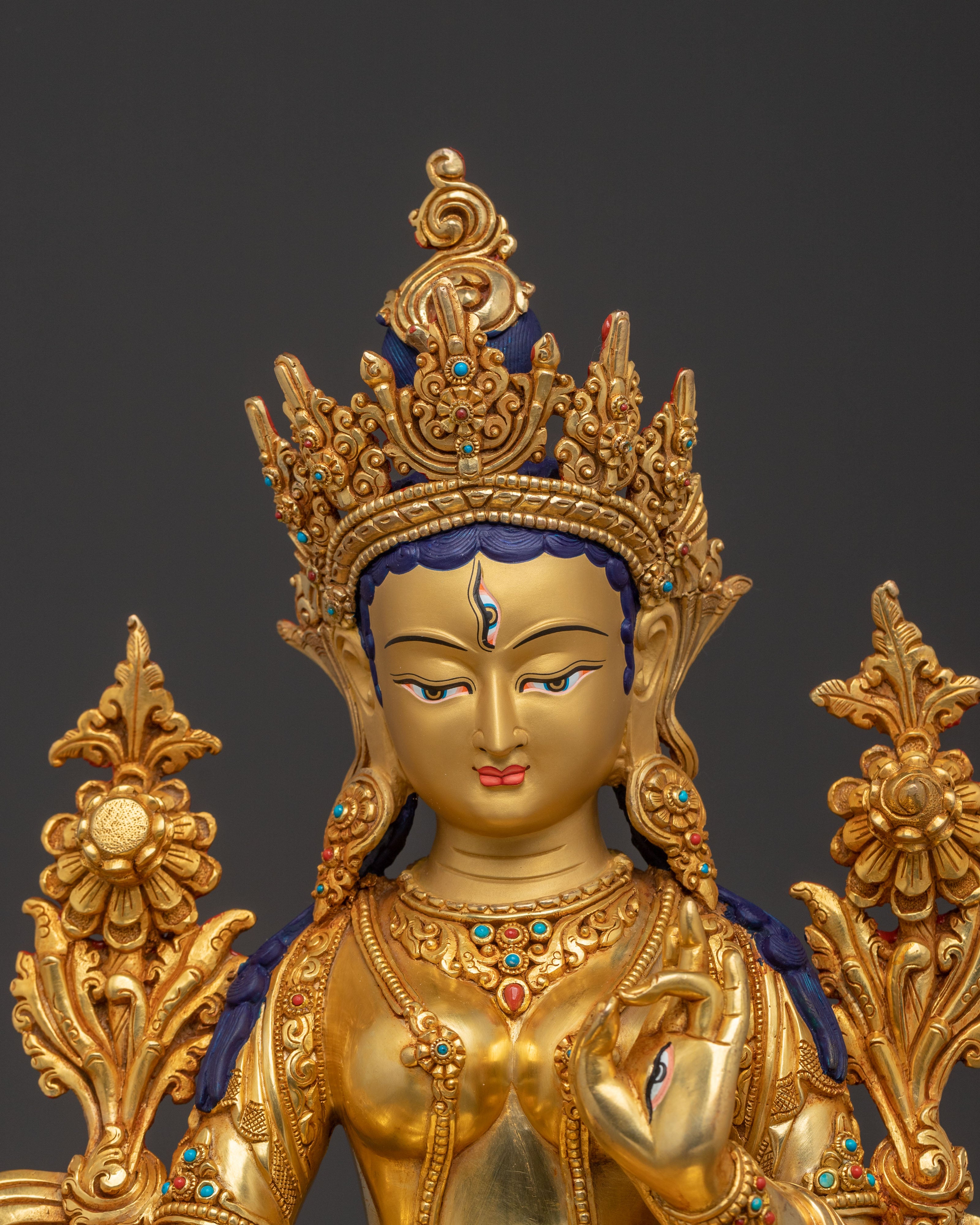 Sacred White Tara Figure | 24K Gold Gilded Statue