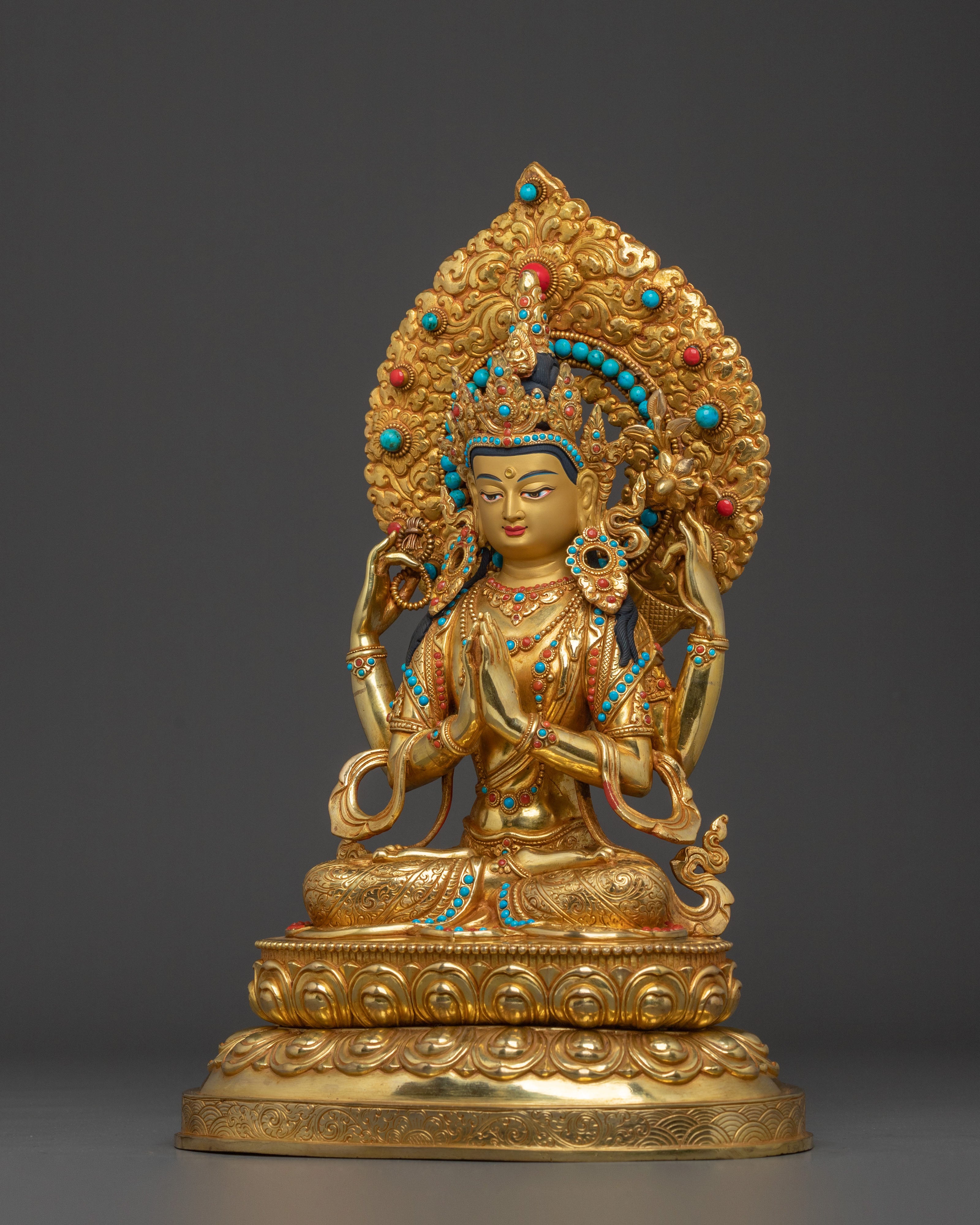 Chenrezig Sculpture | 24K Gold Gilded Bodhisattva