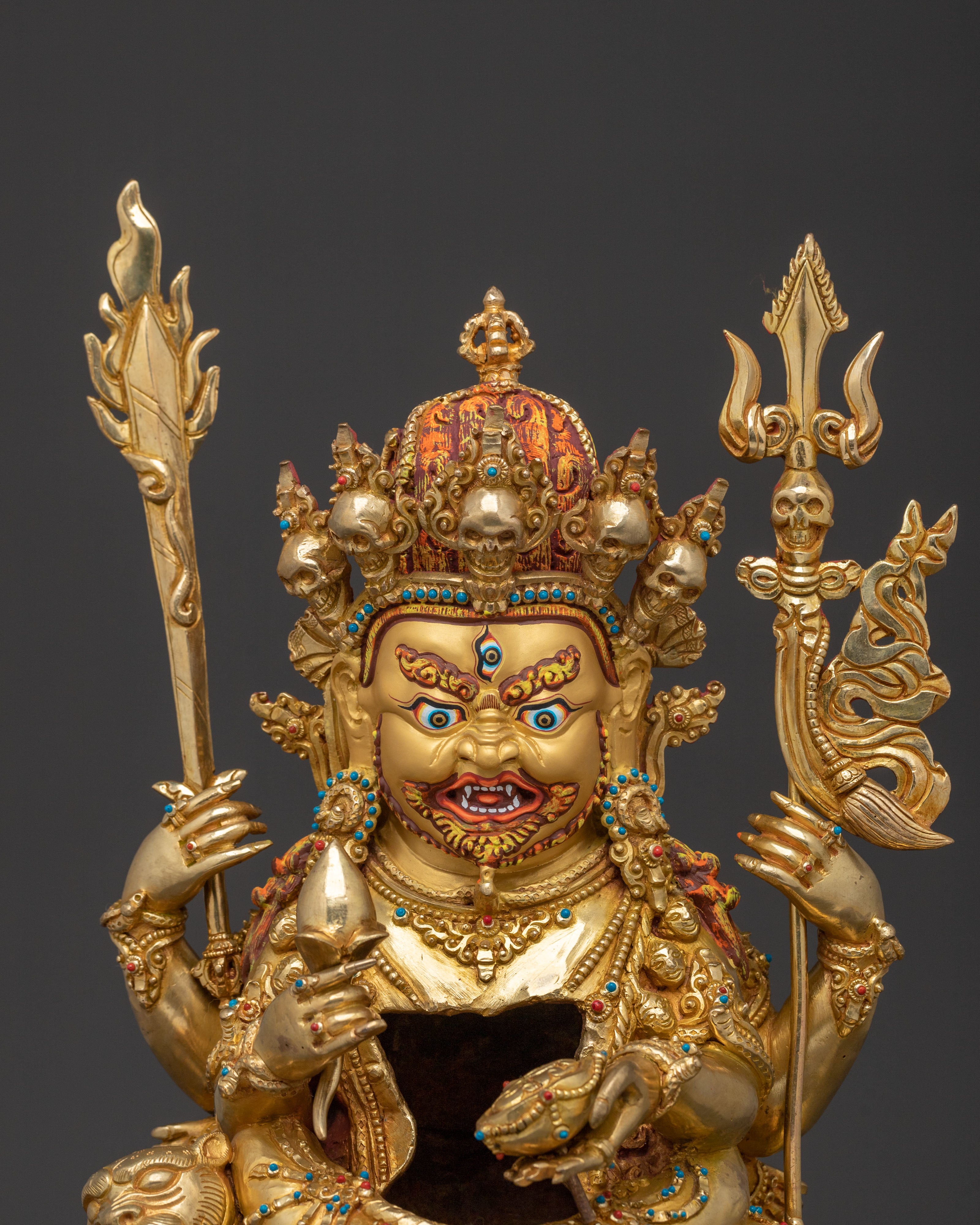Chaturbhuja Mahakala Statue with Consort | Sacred Figurine