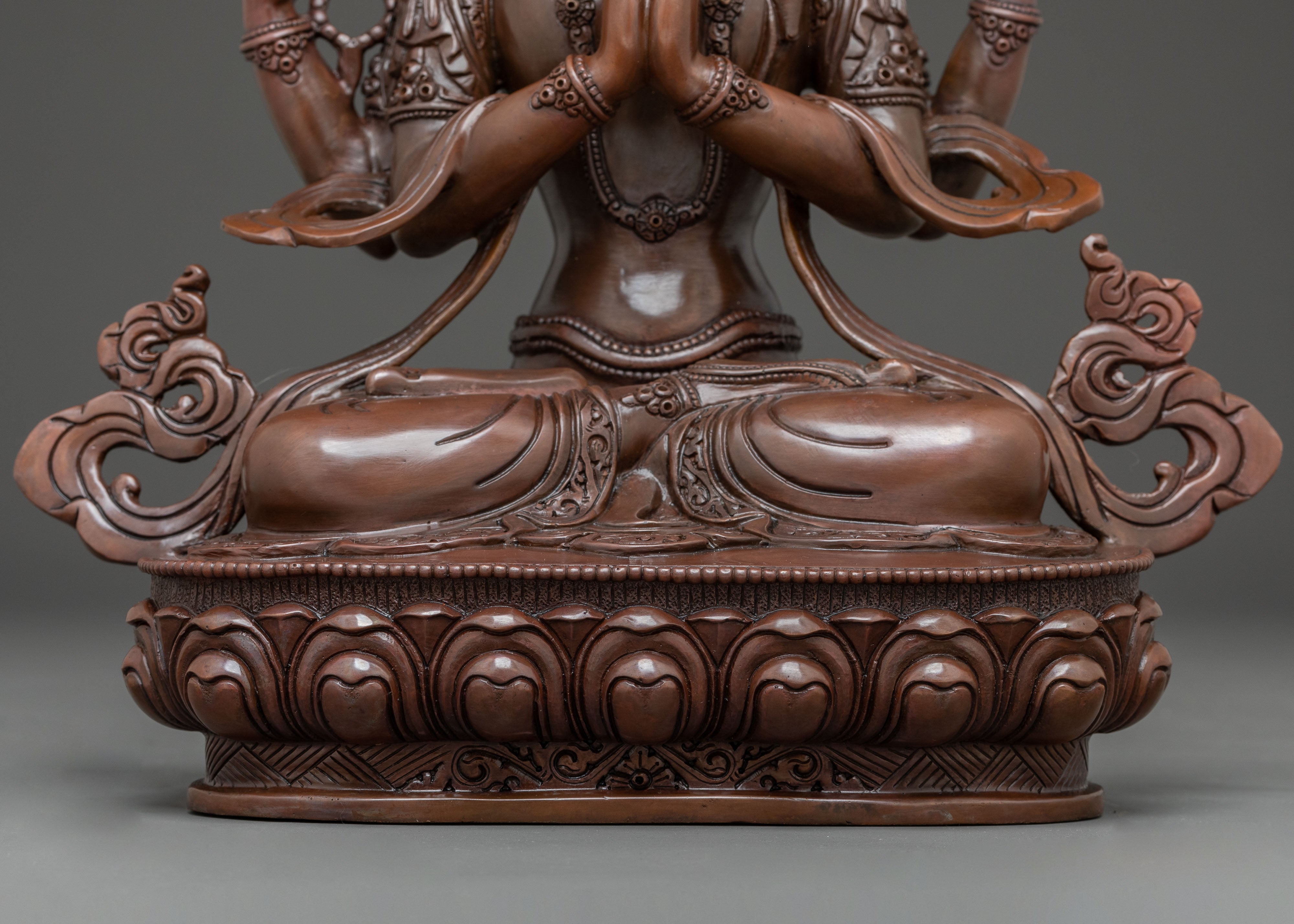 Oxidized Copper Four-Armed Chenrezig Statue | Bodhisattva of Compassion