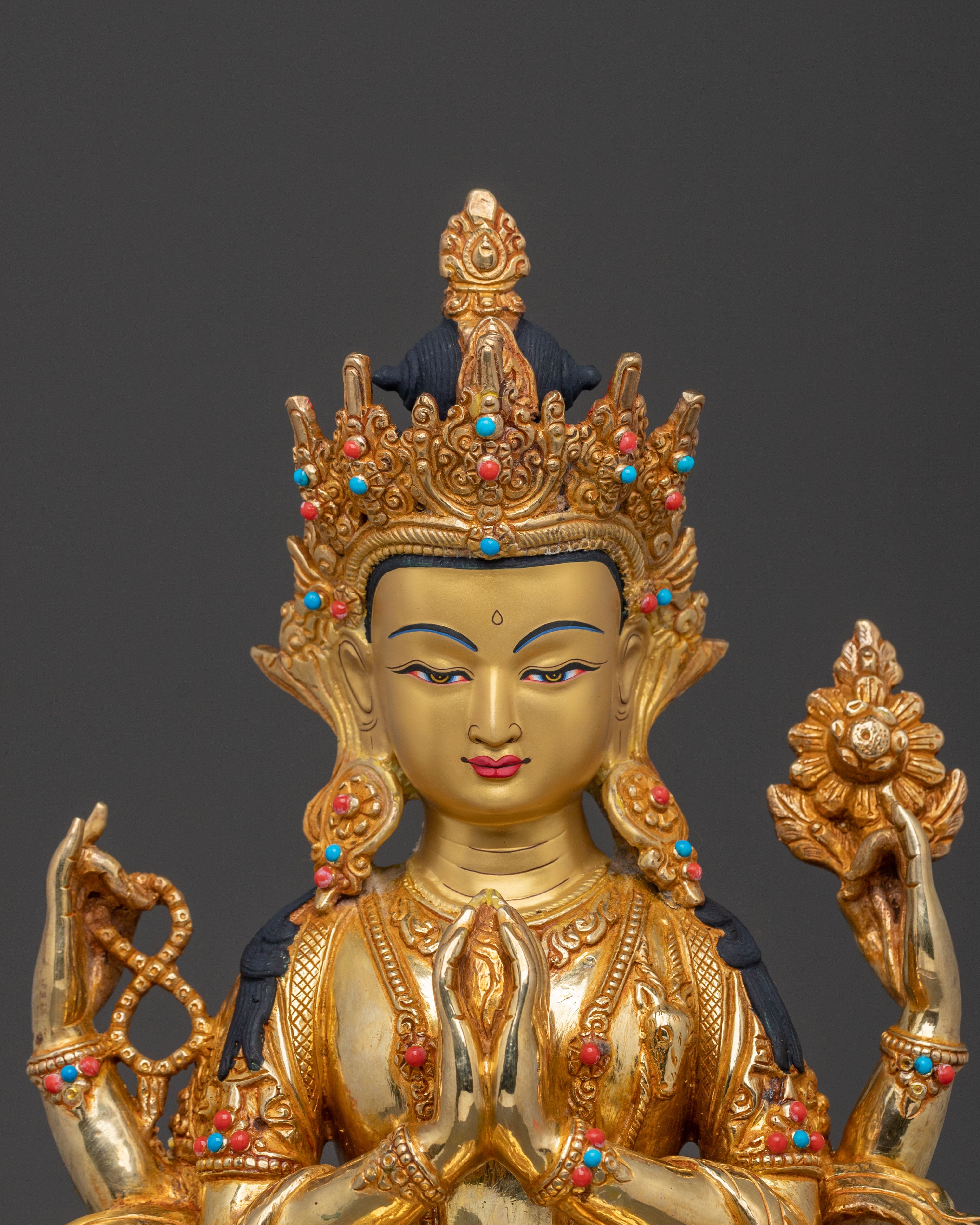 Chenrezig 24K Gold Gilded Statue: Divine Presence