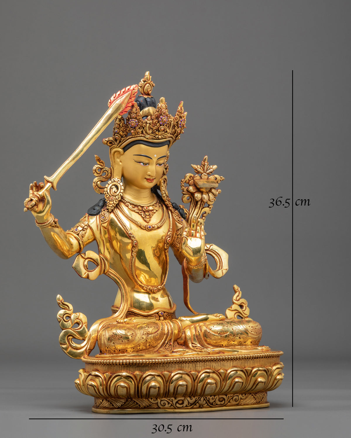 Manjushri 24K Gold Gilded Statue | Meditation Shrine