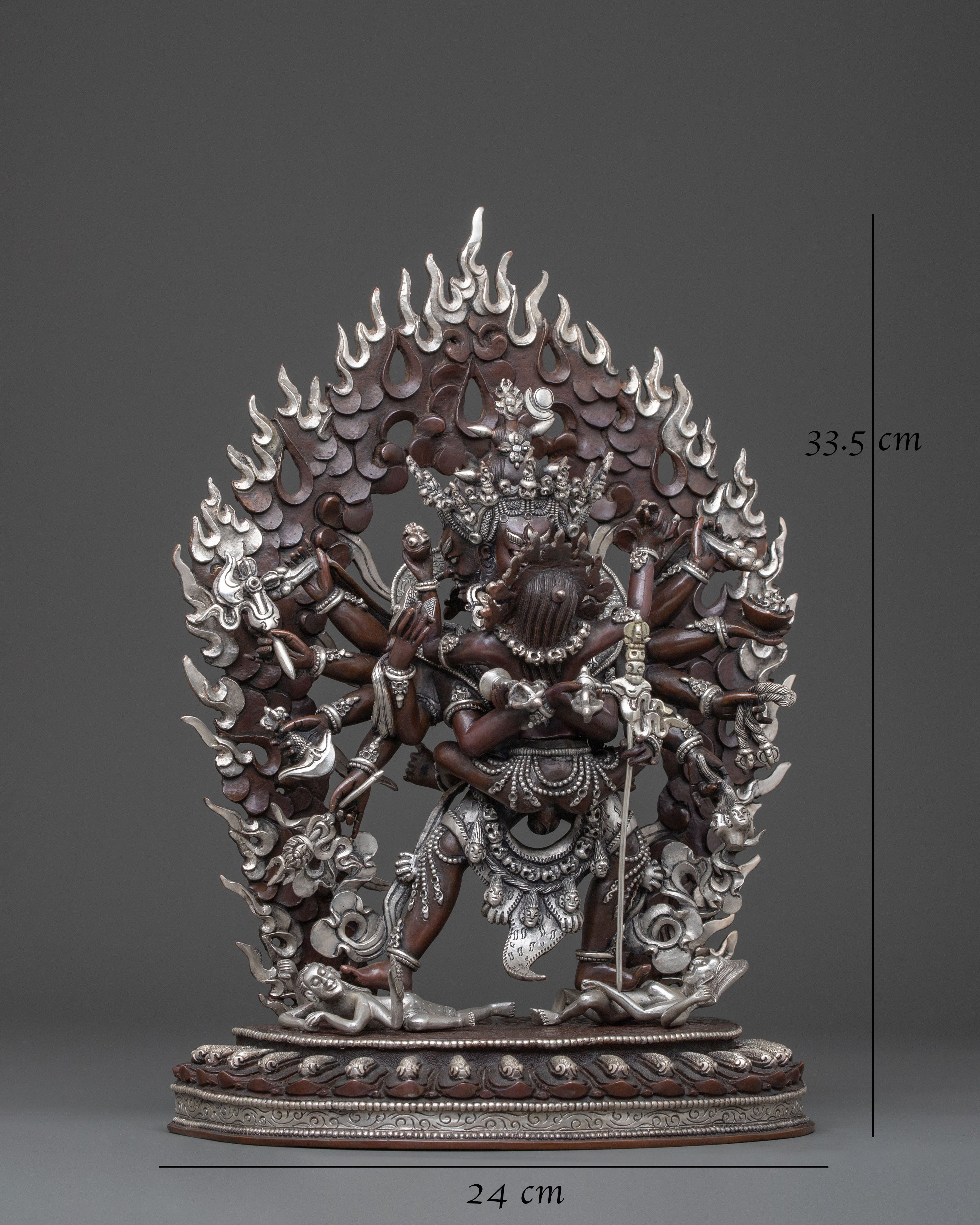 Chakrasamvara: Oxidized Copper Statue with Silver Plating
