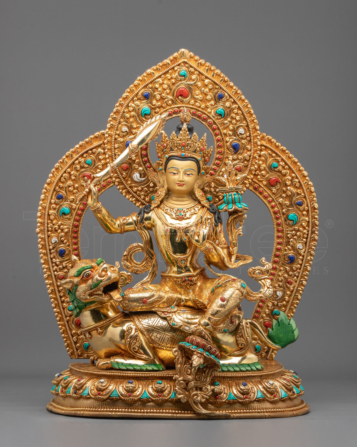 Simhanada Manjushri Sacred Buddhist Figurine | Home Decor